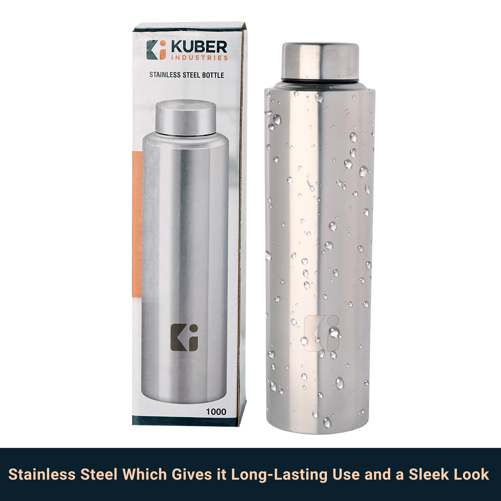 Kuber Industries Water Bottle 1 Litre Stainless Steel Fridge Water Bottles  Pani Ki Bottle  Water Bottle for Gym Cycling  Running  Silver