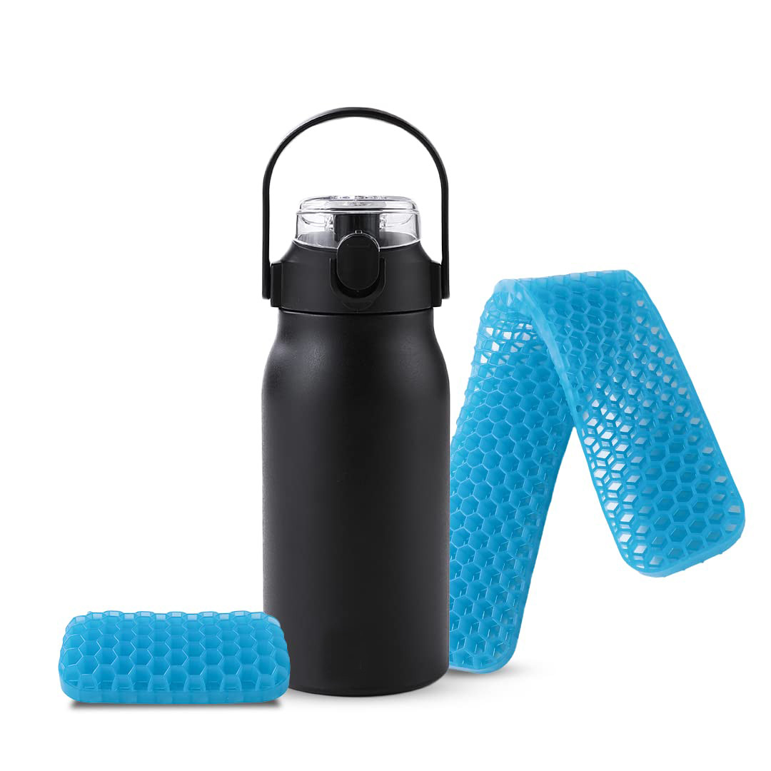 Kuber Industries Water Bottle & Mouse & Keyboard Wrist Pad Combo Set | Office Desk Combo Set | Insulated Bottle With Handle | Pain Relief Wrist Pad | 1000 ML | HH-22111A-T-D001-T-D002 | Multi