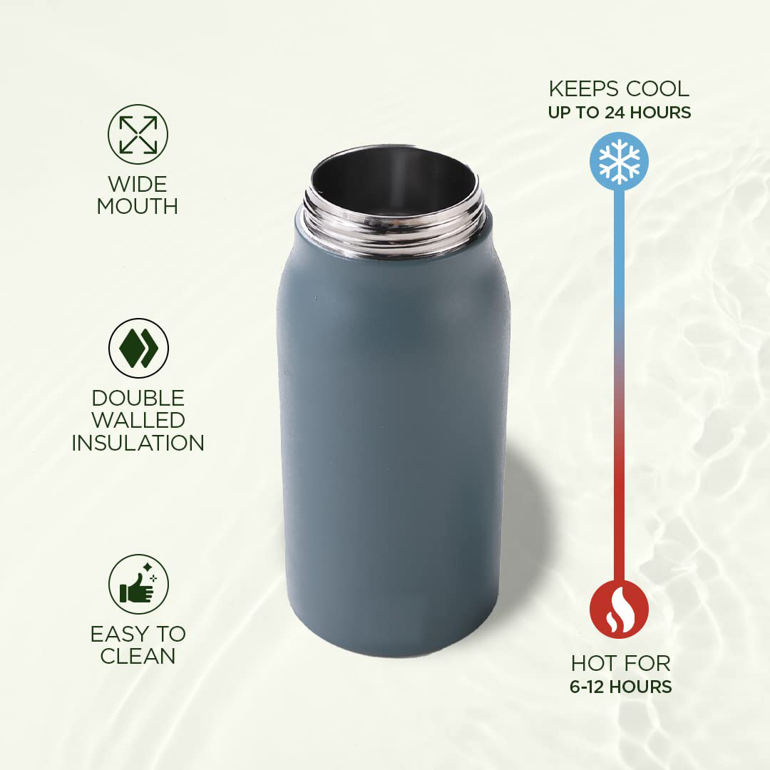 Kuber Industries Water Bottle & Mouse Wrist Pad Combo Set | Office Desk Essentials Combo | Vacuum Insulated Bottle With Handle | Pain Relief Wrist Pad | 1000 ML | HH-22111B-T-D001 | Multi