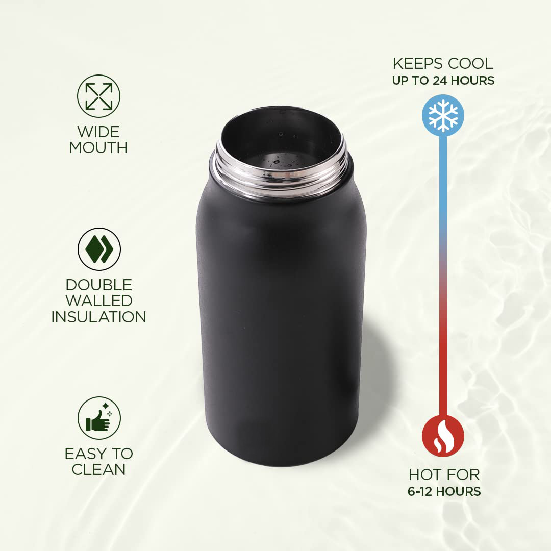 Kuber Industries Water Bottle & Mouse Wrist Pad Combo Set | Office Desk Essentials Combo | Vacuum Insulated Bottle With Handle | Pain Relief Wrist Pad | 1000 ML | HH-22111A-T-D001 | Multi