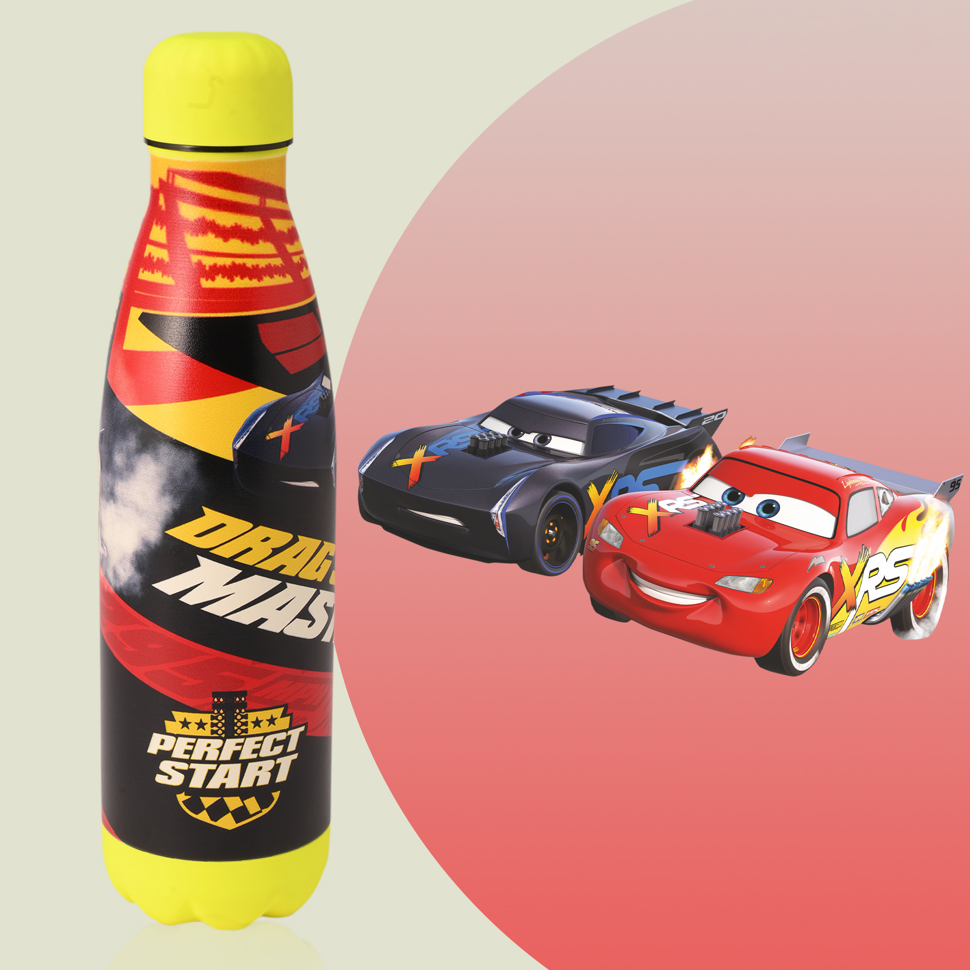 Kuber Industries Water Bottle with 2 Lids  Disney Car  500 ml Insulated Sipper Bottle for Adults  Kids with Straw  BPA-Free  Stainless Steel Bottle for Travel-Gym  Sports  Red