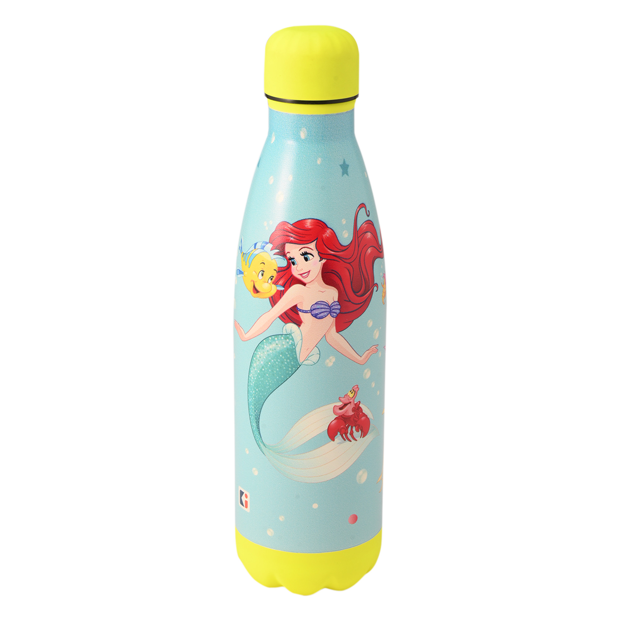 Kuber Industries Water Bottle with 2 Lids  Disney Mermaid  500 ml Insulated Sipper Bottle for Adults  Kids with Straw  BPA-Free  Stainless Steel Bottle for Travel  Sports  Sky Blue
