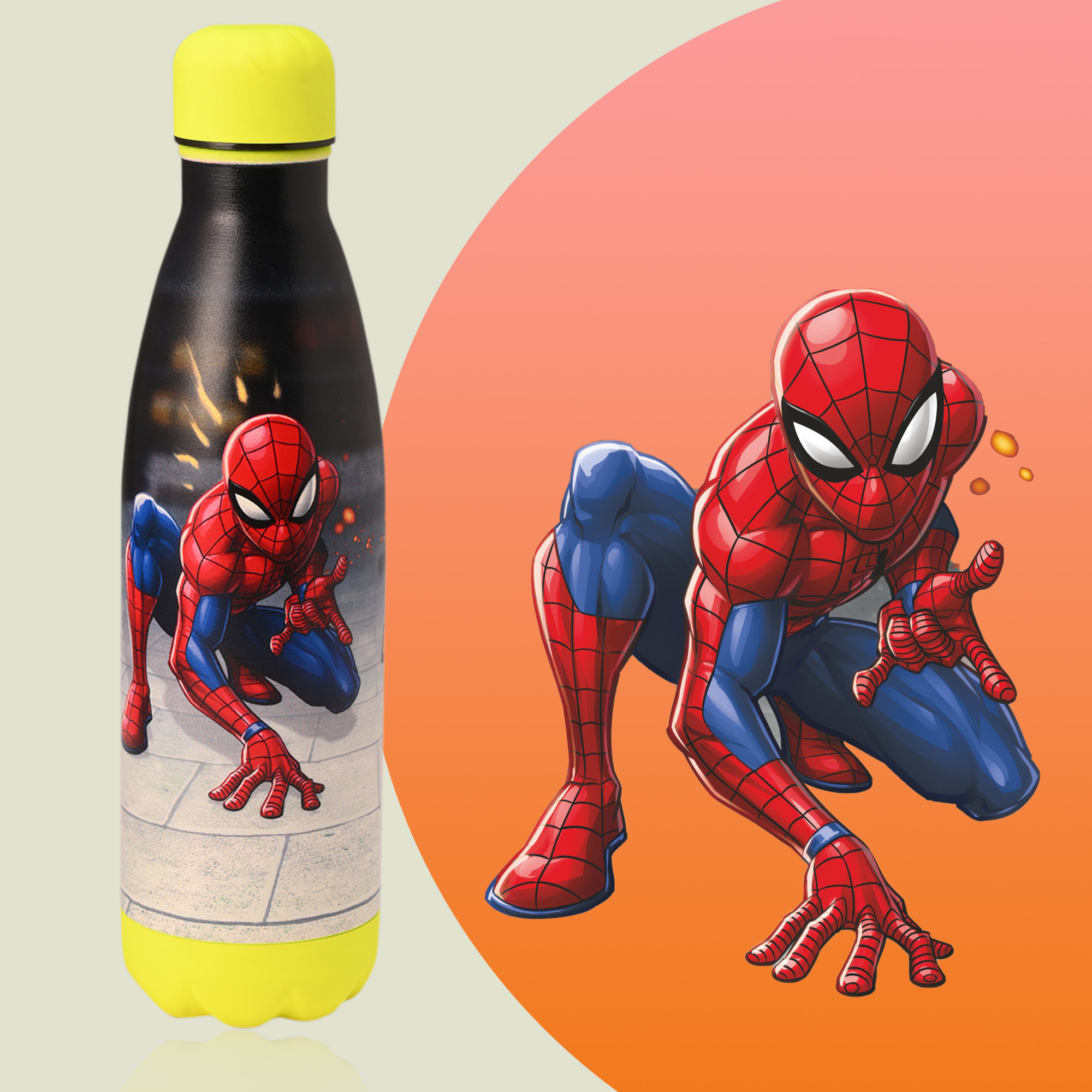 Kuber Industries Water Bottle with 2 Lids  Marvel Spiderman  500 ml Insulated Sipper Bottle for Adults  Kids with Straw  BPA-Free  Stainless Steel Bottle for Travel-Gym  Sports  Red