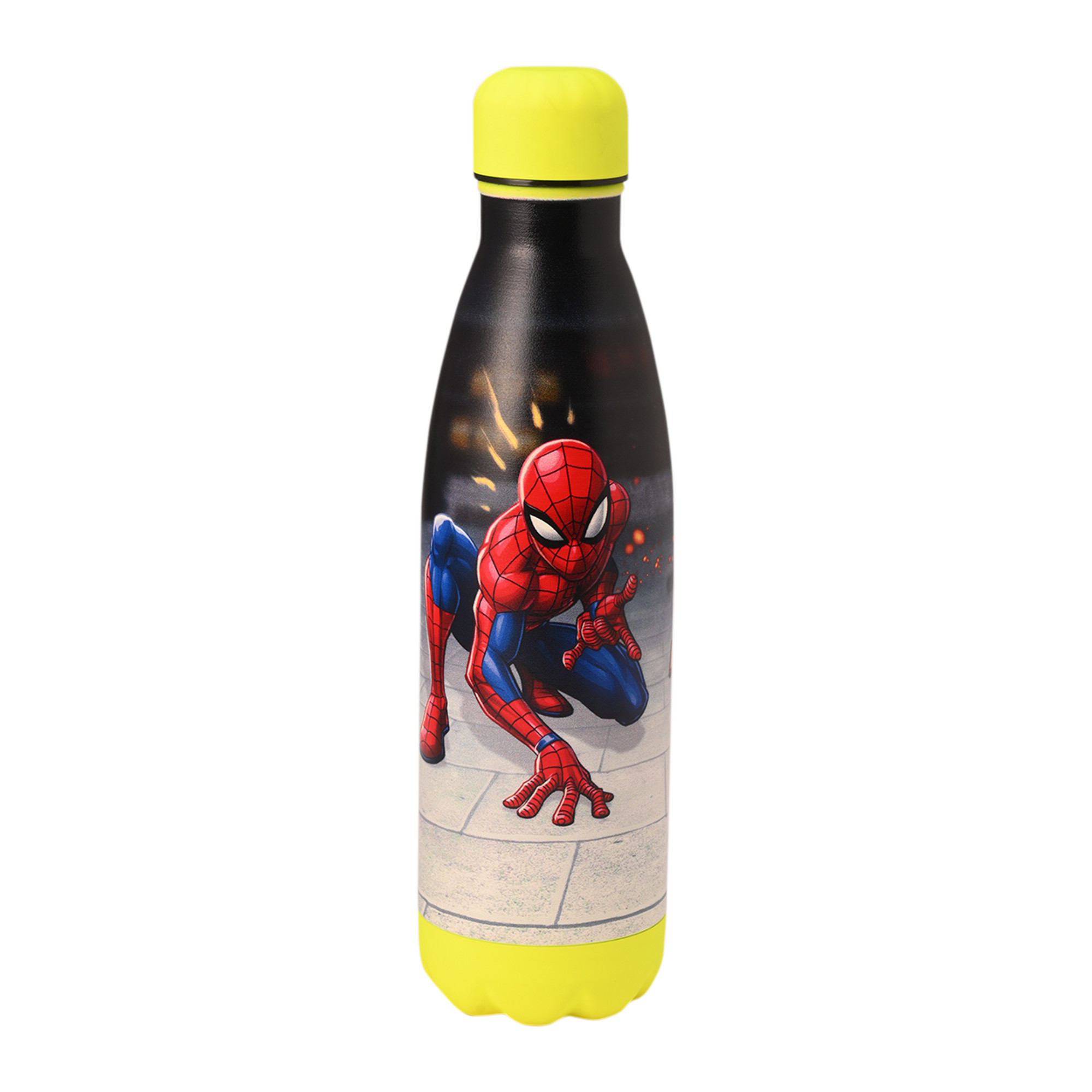 Kuber Industries Water Bottle with 2 Lids  Marvel Spiderman  500 ml Insulated Sipper Bottle for Adults  Kids with Straw  BPA-Free  Stainless Steel Bottle for Travel-Gym  Sports  Red