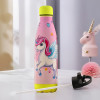 Water Bottle with 2 Lids | Unicorn Rainbow | 500 ml Insulated Sipper Bottle for Adults &amp; Kids with Straw | BPA-Free | Stainless Steel Bottle for Travel-Gym &amp; Sports | Pink