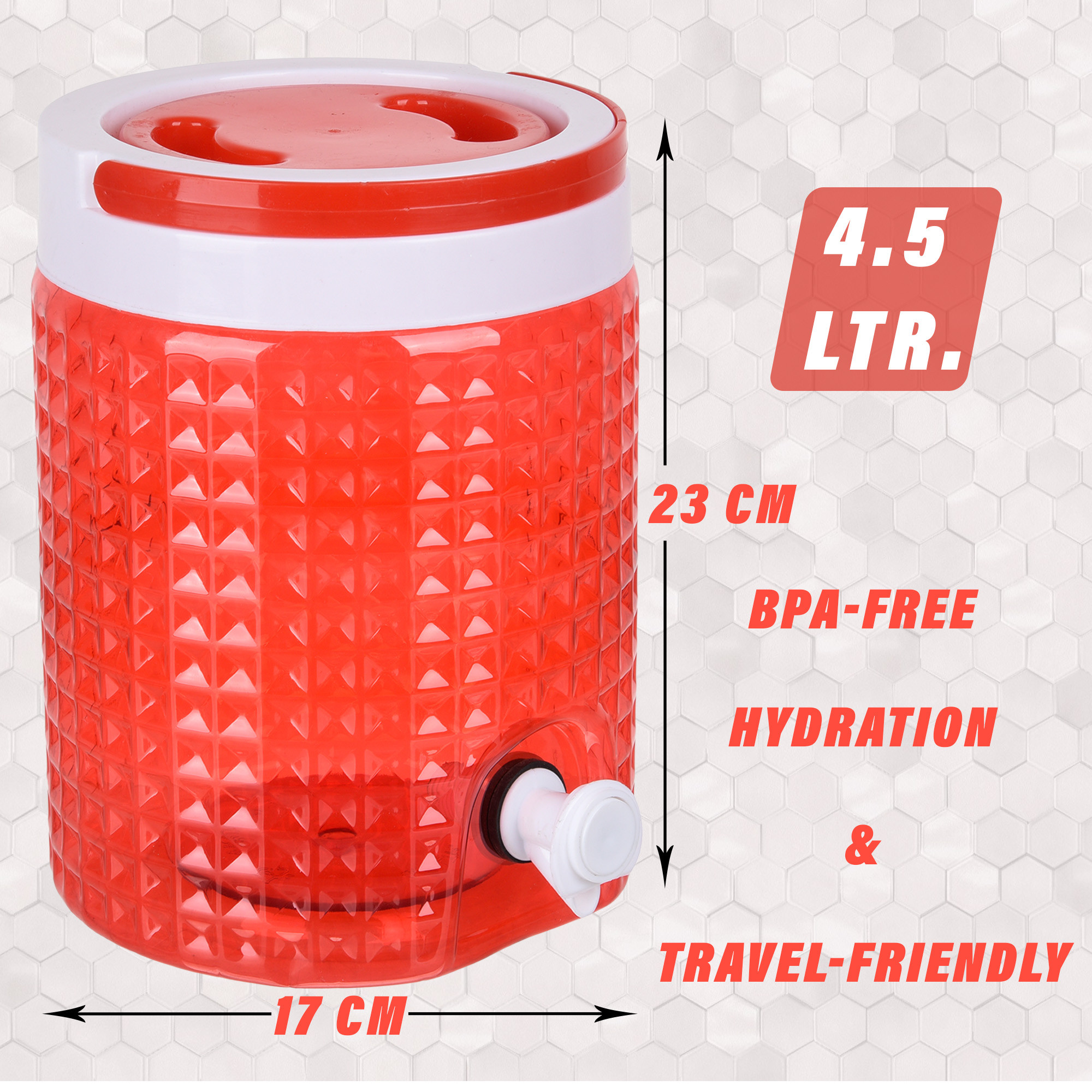 Kuber Industries Water Camper | Travelling Water Jug | Water Jug Camper for Home-Travel-Picnic-Office | Water Dispenser Can | Jug with Tap | Water Storage Container | 4.5 LTR | Red