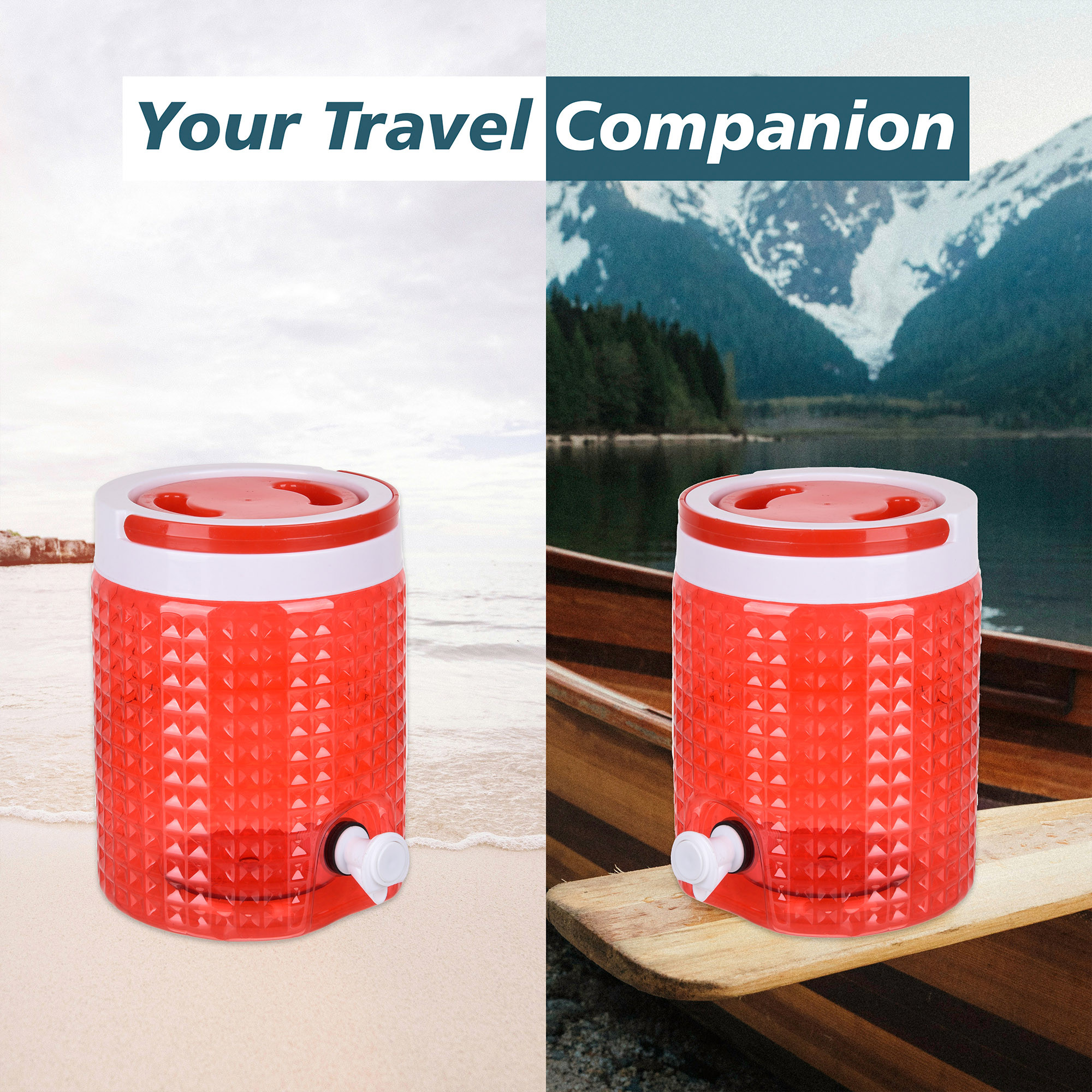 Kuber Industries Water Camper | Travelling Water Jug | Water Jug Camper for Home-Travel-Picnic-Office | Water Dispenser Can | Jug with Tap | Water Storage Container | 4.5 LTR | Red