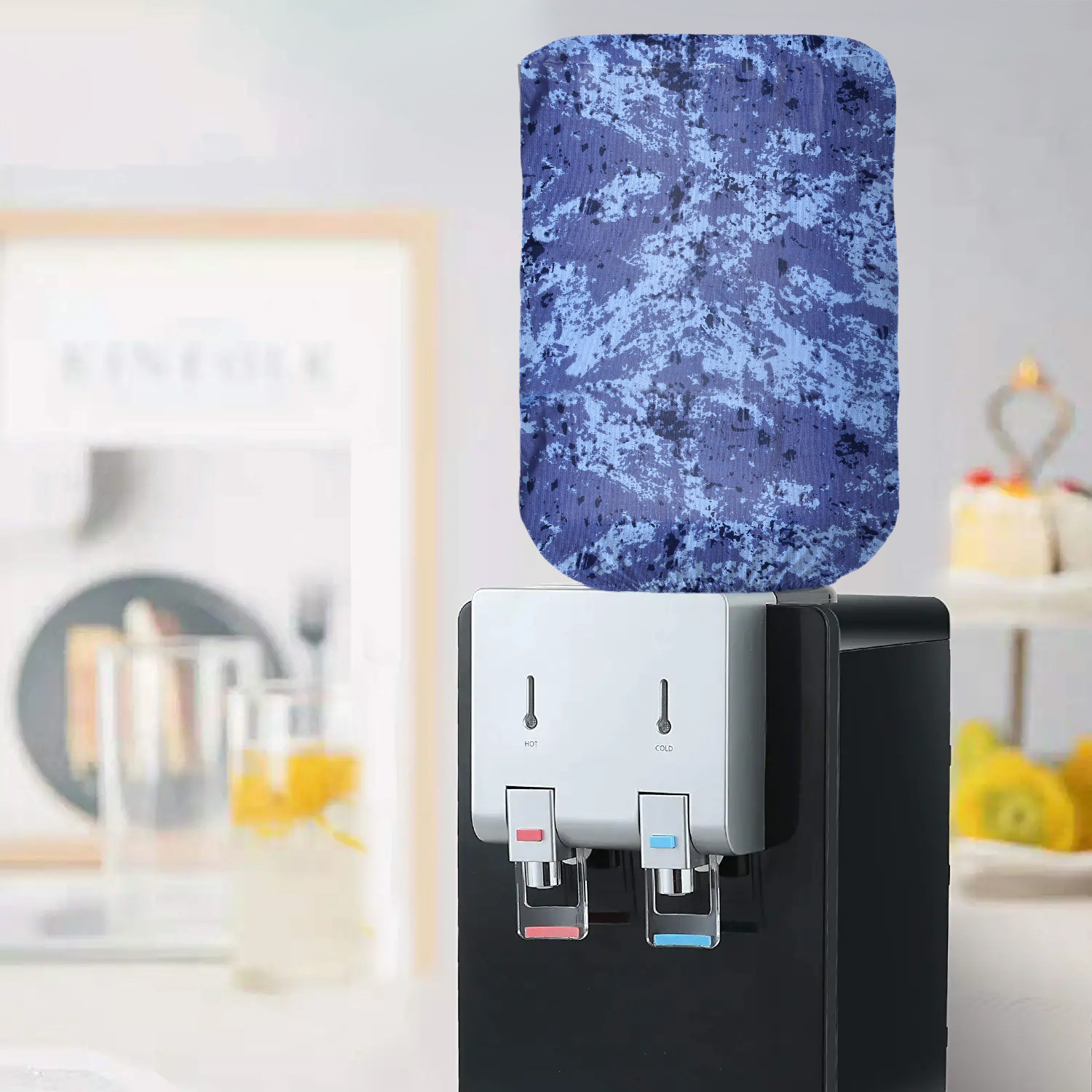 Kuber Industries Water Dispenser Bottle Cover|Camo Print & Stretchy Polyester Fabric|Bottle Protector with Elastic Closure,20Ltr, (Navy Blue)