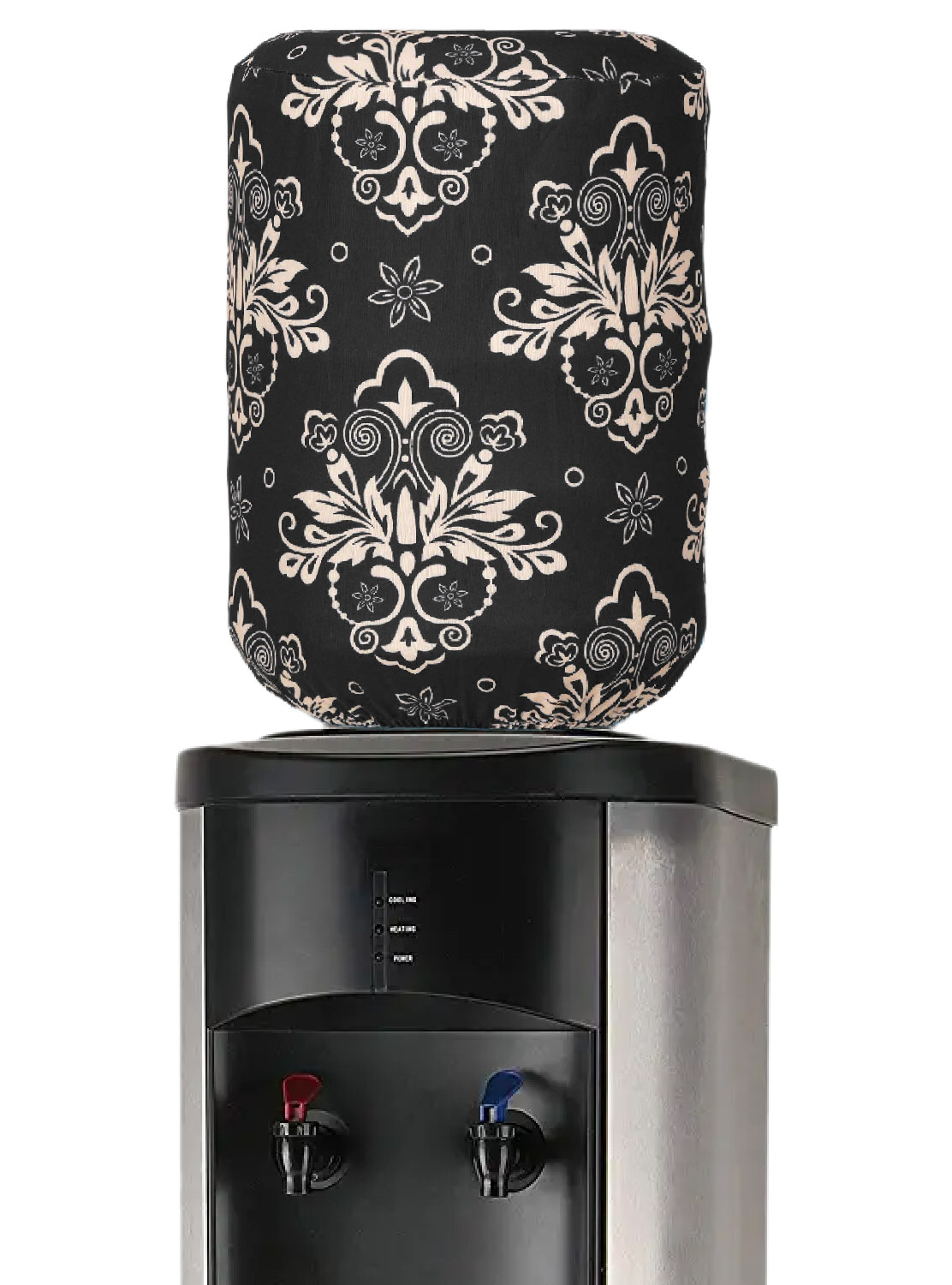 Kuber Industries Water Dispenser Bottle Cover|Damask Print & Stretchy Polyester Fabric|Bottle Protector with Elastic Closure,20Ltr, (Black)