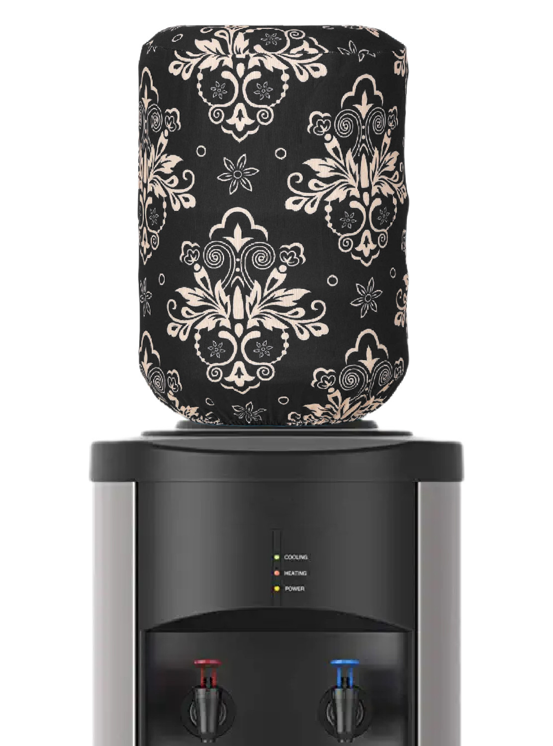 Kuber Industries Water Dispenser Bottle Cover|Damask Print & Stretchy Polyester Fabric|Bottle Protector with Elastic Closure,20Ltr, (Black)