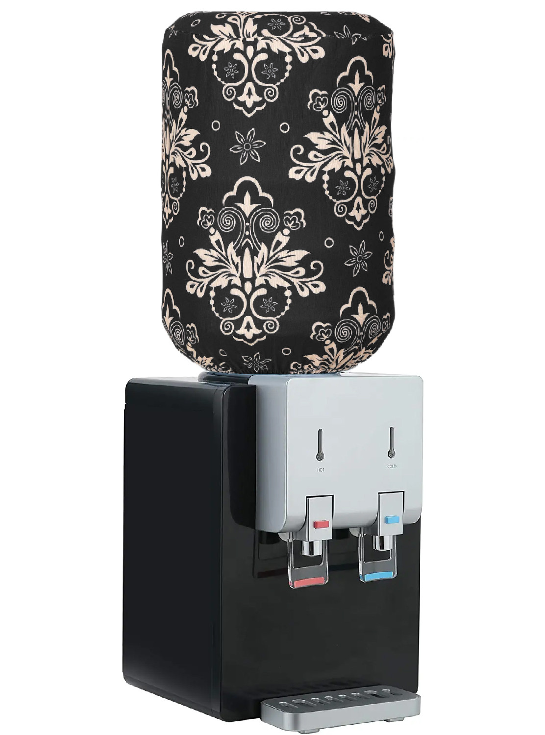 Kuber Industries Water Dispenser Bottle Cover|Damask Print & Stretchy Polyester Fabric|Bottle Protector with Elastic Closure,20Ltr, (Black)