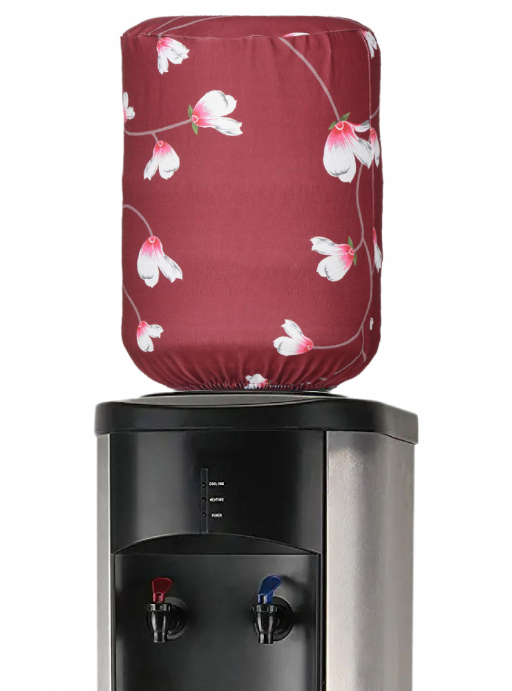 Kuber Industries Water Dispenser Bottle Cover|Floral Print &amp; Stretchy Polyester Fabric|Bottle Protector with Elastic Closure,20Ltr, (Maroon)