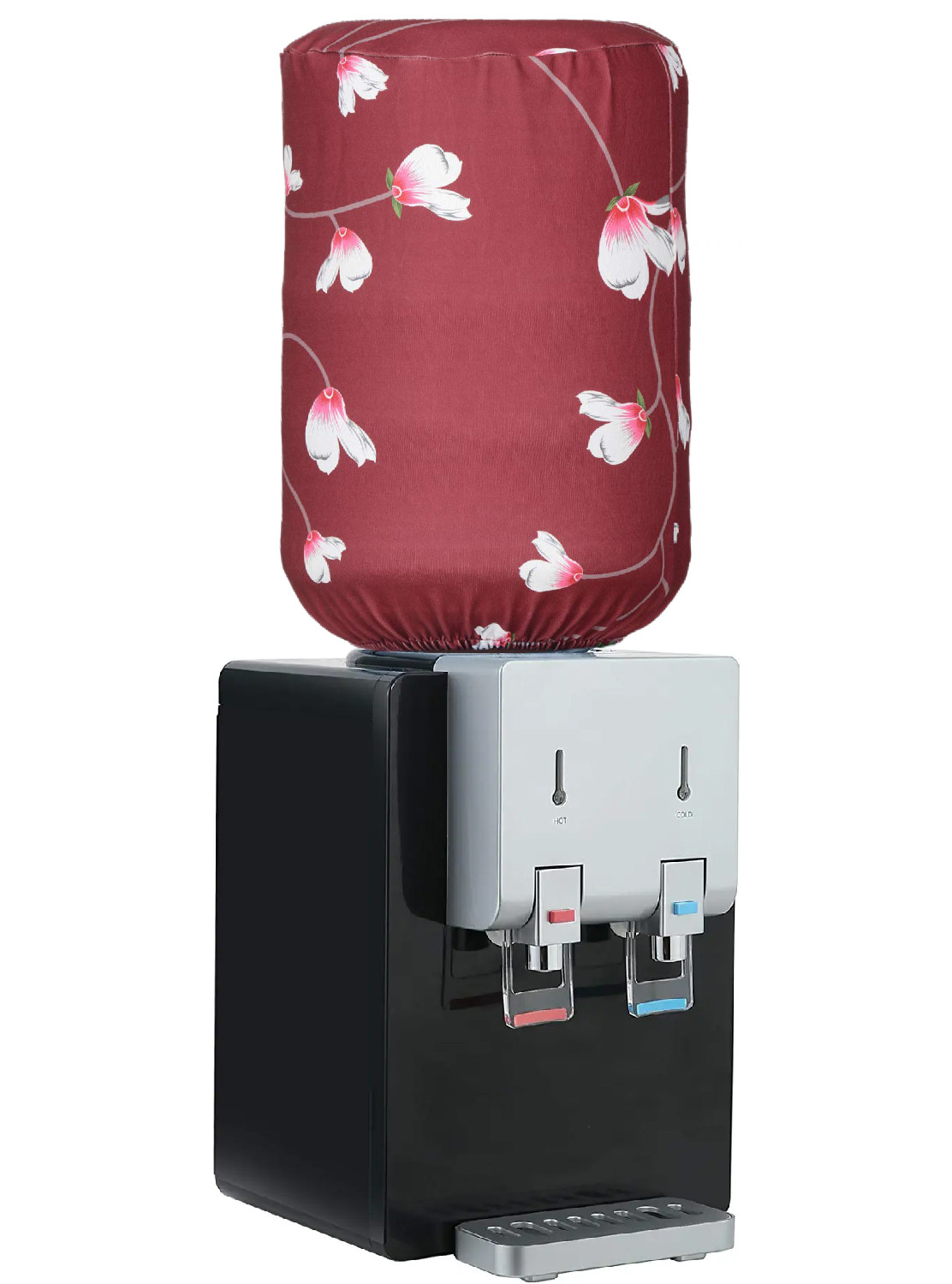 Kuber Industries Water Dispenser Bottle Cover|Floral Print & Stretchy Polyester Fabric|Bottle Protector with Elastic Closure,20Ltr, (Maroon)