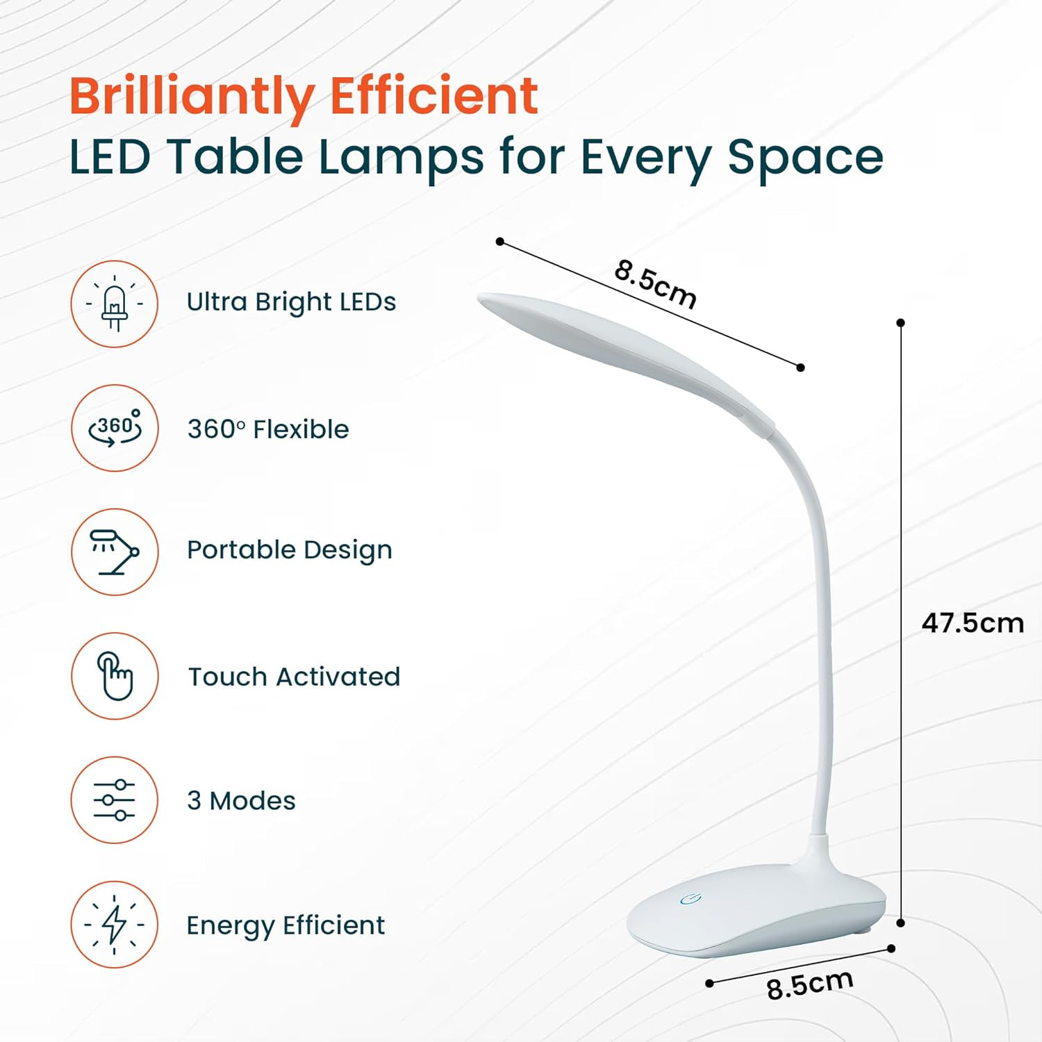 Kuber Industries Water Drop Base Table Lamp|Rechargeable Table Light with USB Plug-in|Battery Capacity:1200mAh (White)