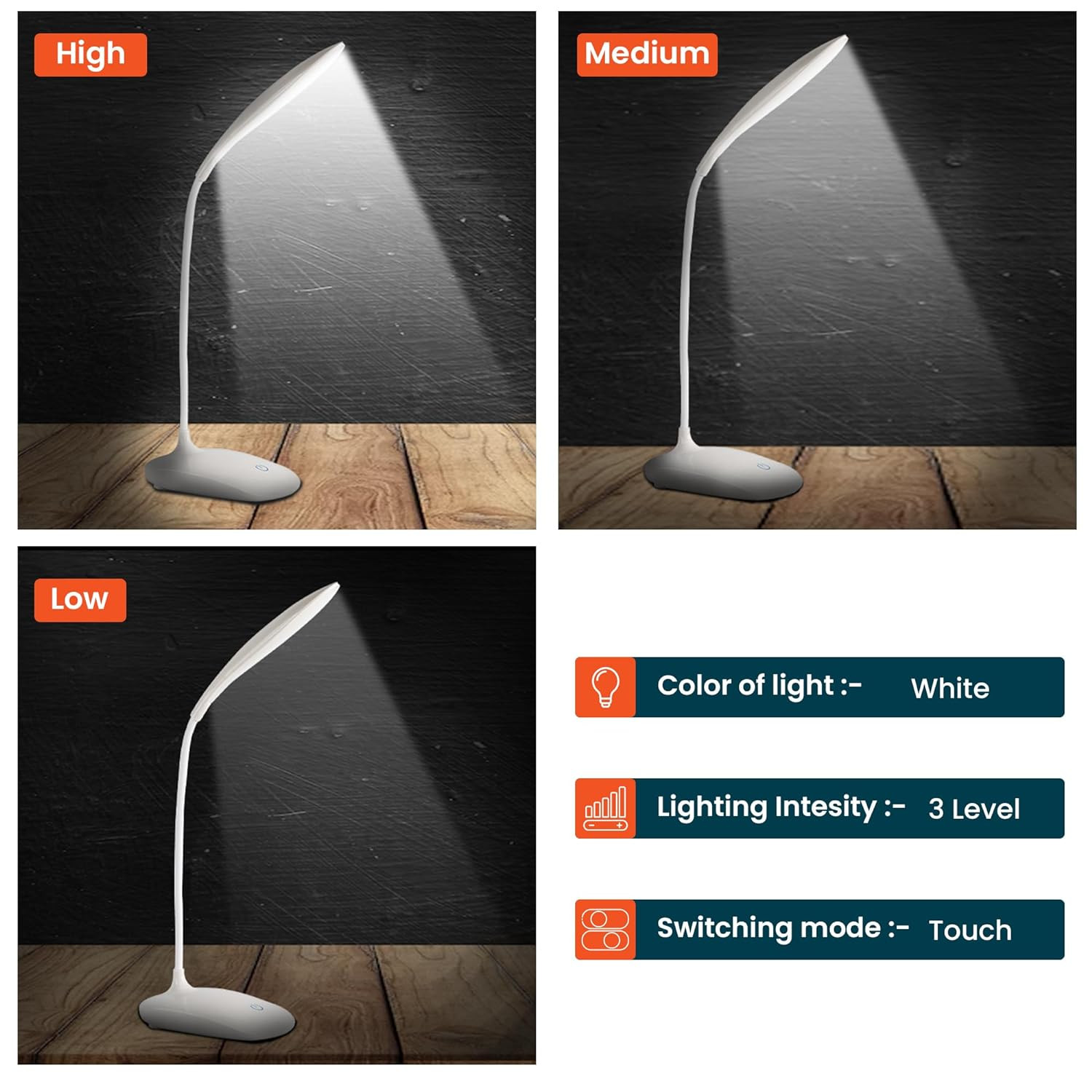 Kuber Industries Water Drop Base Table Lamp|Rechargeable Table Light with USB Plug-in|Battery Capacity:1200mAh (White)