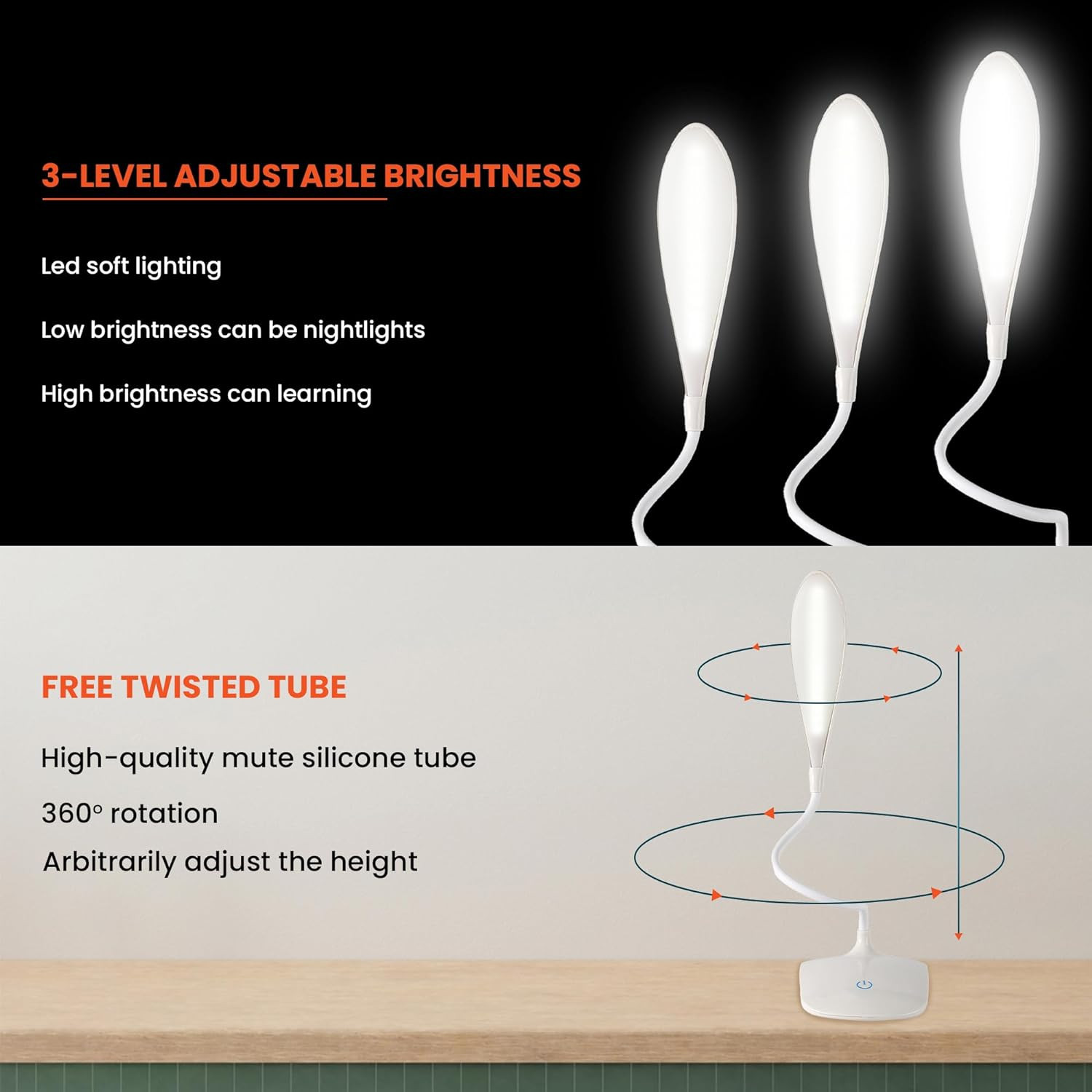 Kuber Industries Water Drop Base Table Lamp|Rechargeable Table Light with USB Plug-in|Battery Capacity:1200mAh (White)
