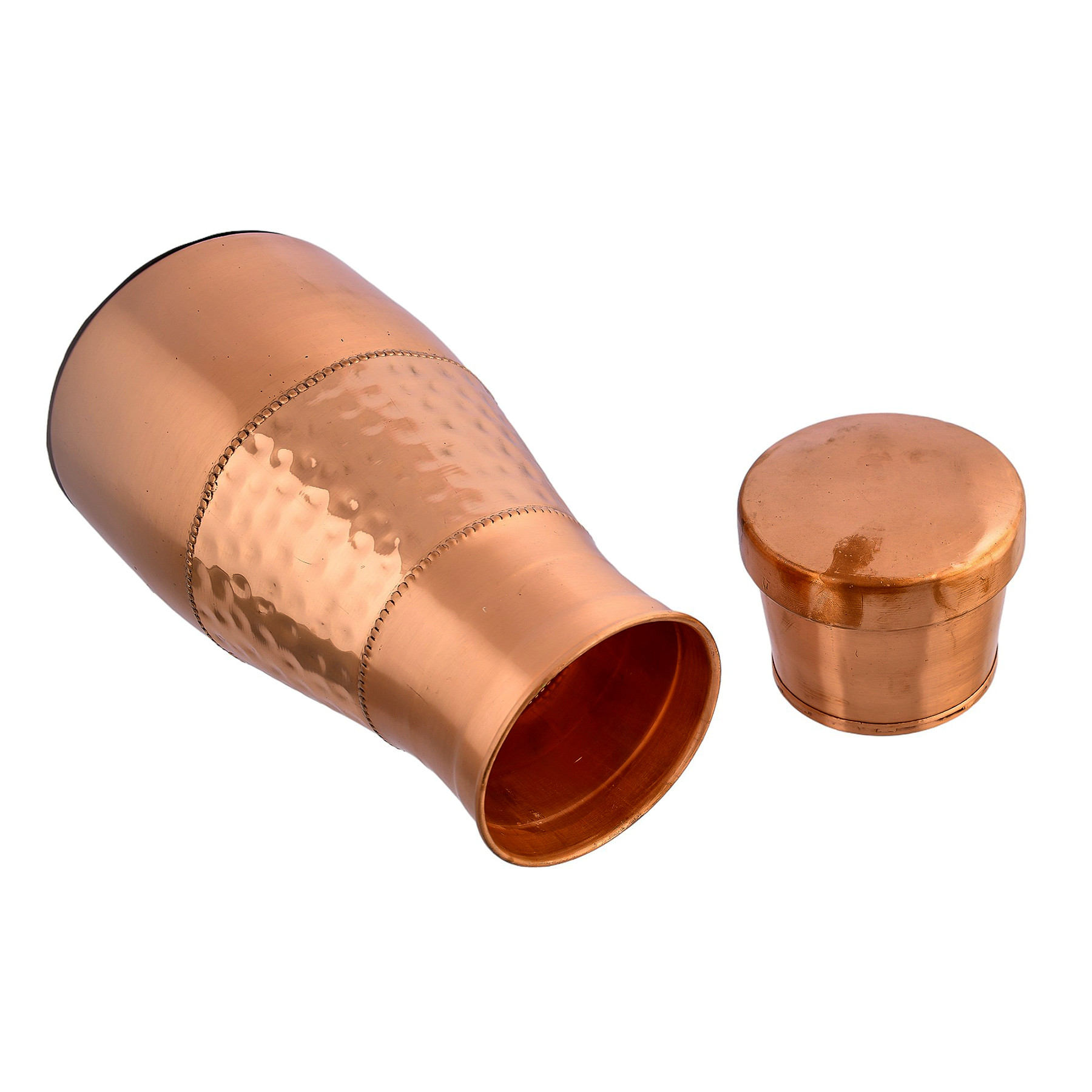 Kuber Industries Water Jug  Bottle with Inbuilt Glass  Vessel for Drinking Water  Bedroom Jar Bedside Water Bottle  Water Jug  Middle Hammered  1100 ML  Copper
