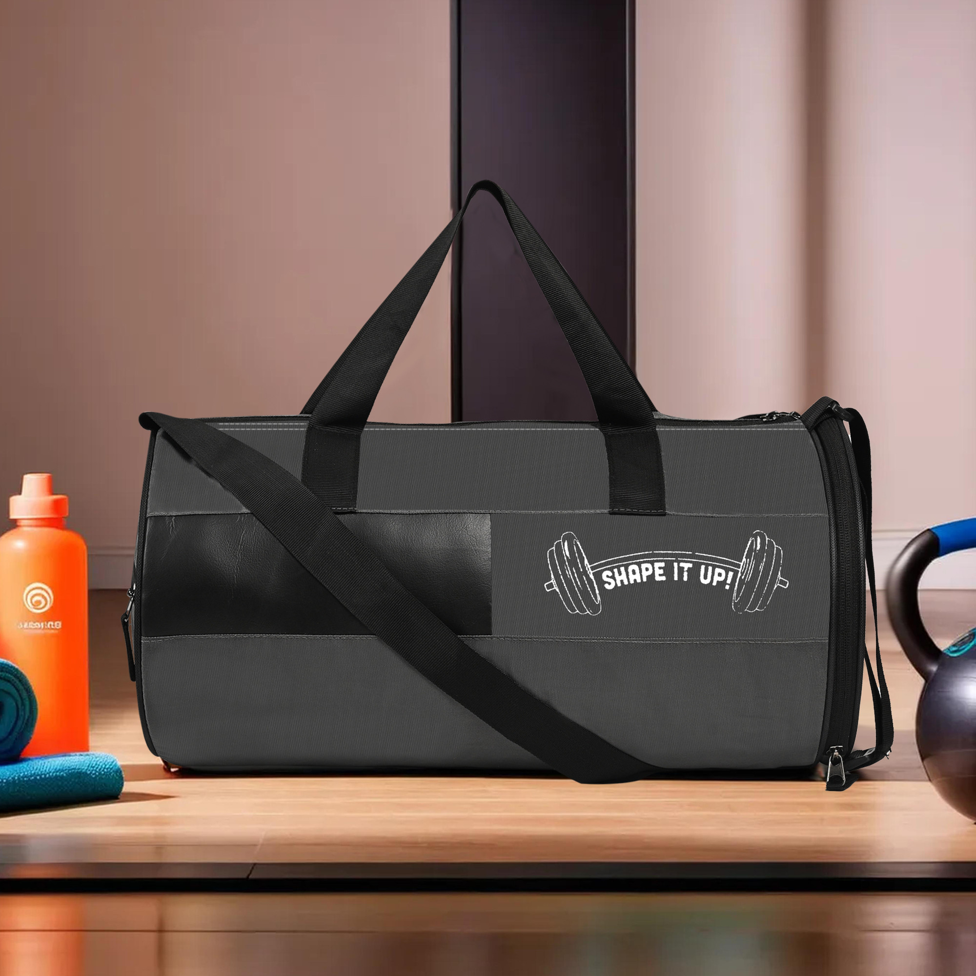 Kuber Industries Water Resistant 3 Compartment Gym Bags for Men  Yoga Workout  Football Bag with Shoulder Strap  Shoe Compartment for Girls  Boys  Grey  Black