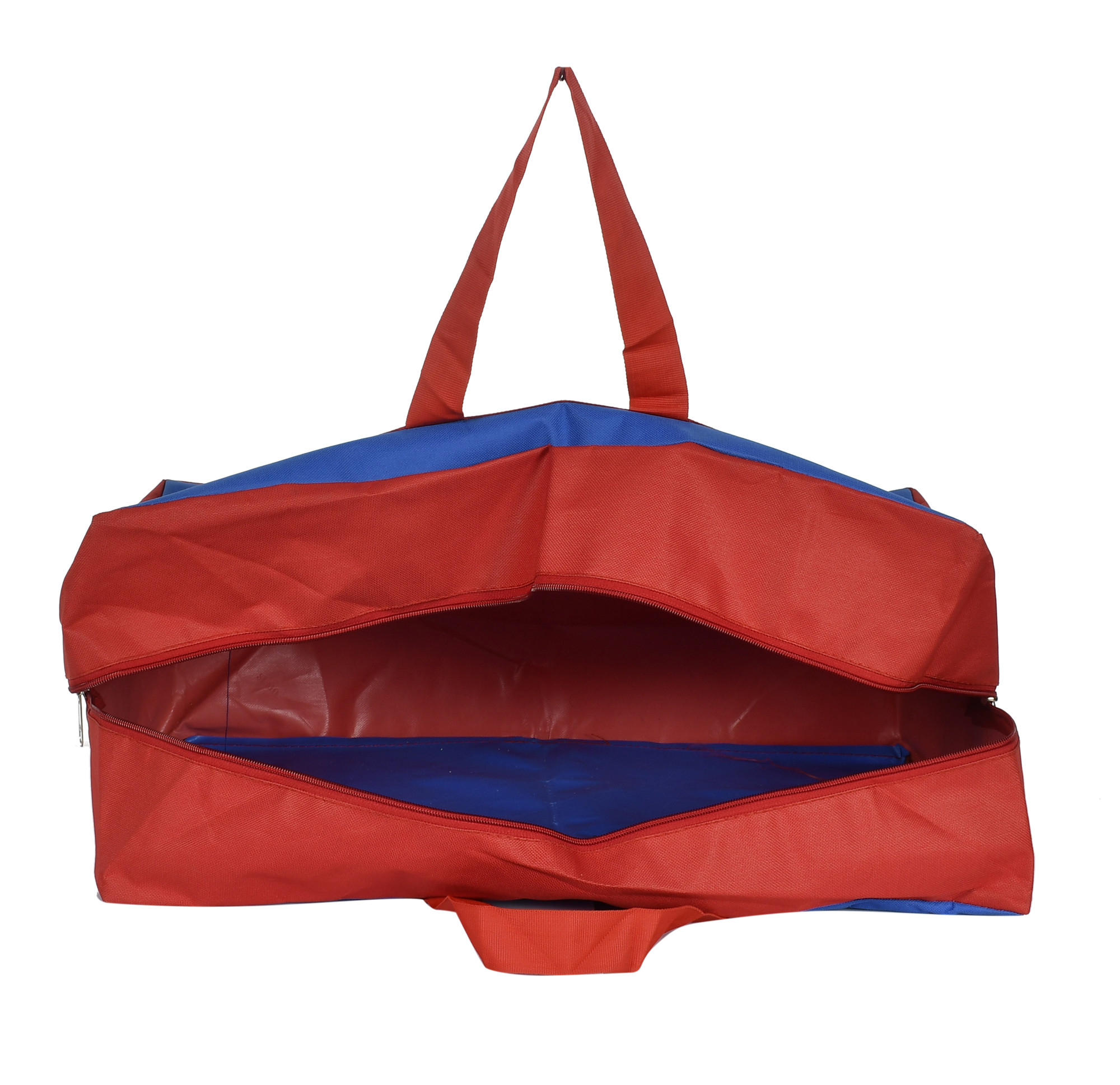 Kuber Industries Water Resistant Storage Bag, Folding Organizer Bag, Under Bed Storage, College Carrying Bag for Bedding Comforters, Blanket, Clothes With Front Small Tranasparent Pocket,Set of 2 (Blue & Red)