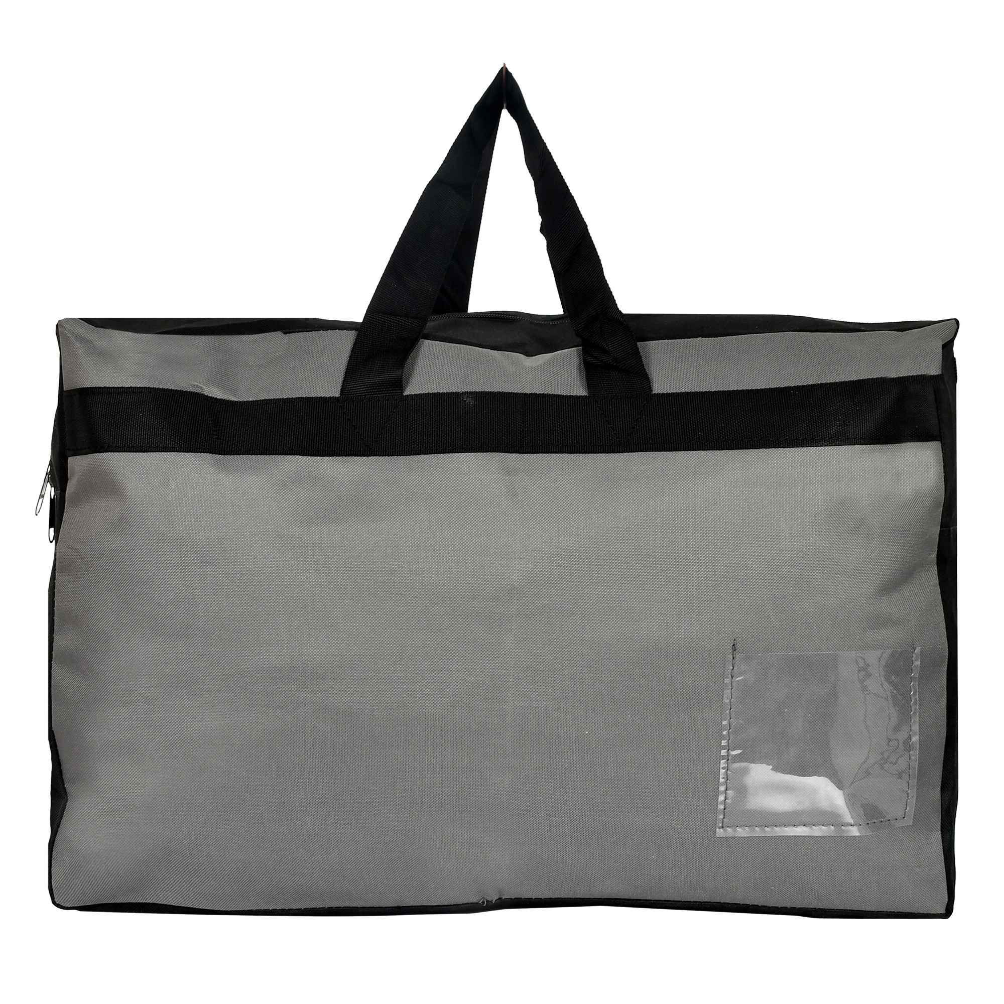 Kuber Industries Water Resistant Storage Bag, Folding Organizer Bag, Under Bed Storage, College Carrying Bag for Bedding Comforters, Blanket, Clothes With Front Small Tranasparent Pocket (Black & Grey)