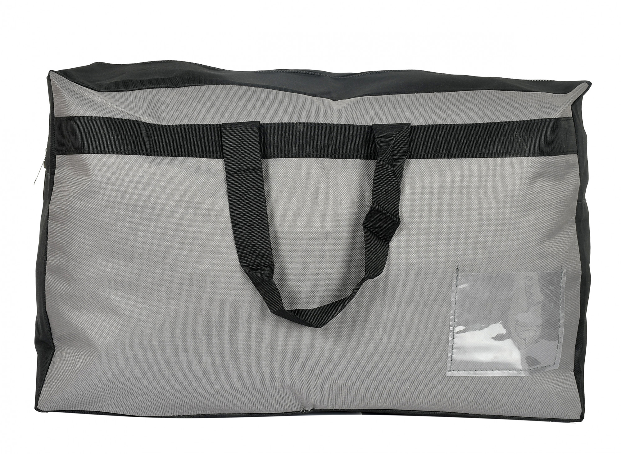 Kuber Industries Water Resistant Storage Bag, Folding Organizer Bag, Under Bed Storage, College Carrying Bag for Bedding Comforters, Blanket, Clothes With Front Small Tranasparent Pocket (Black & Grey)