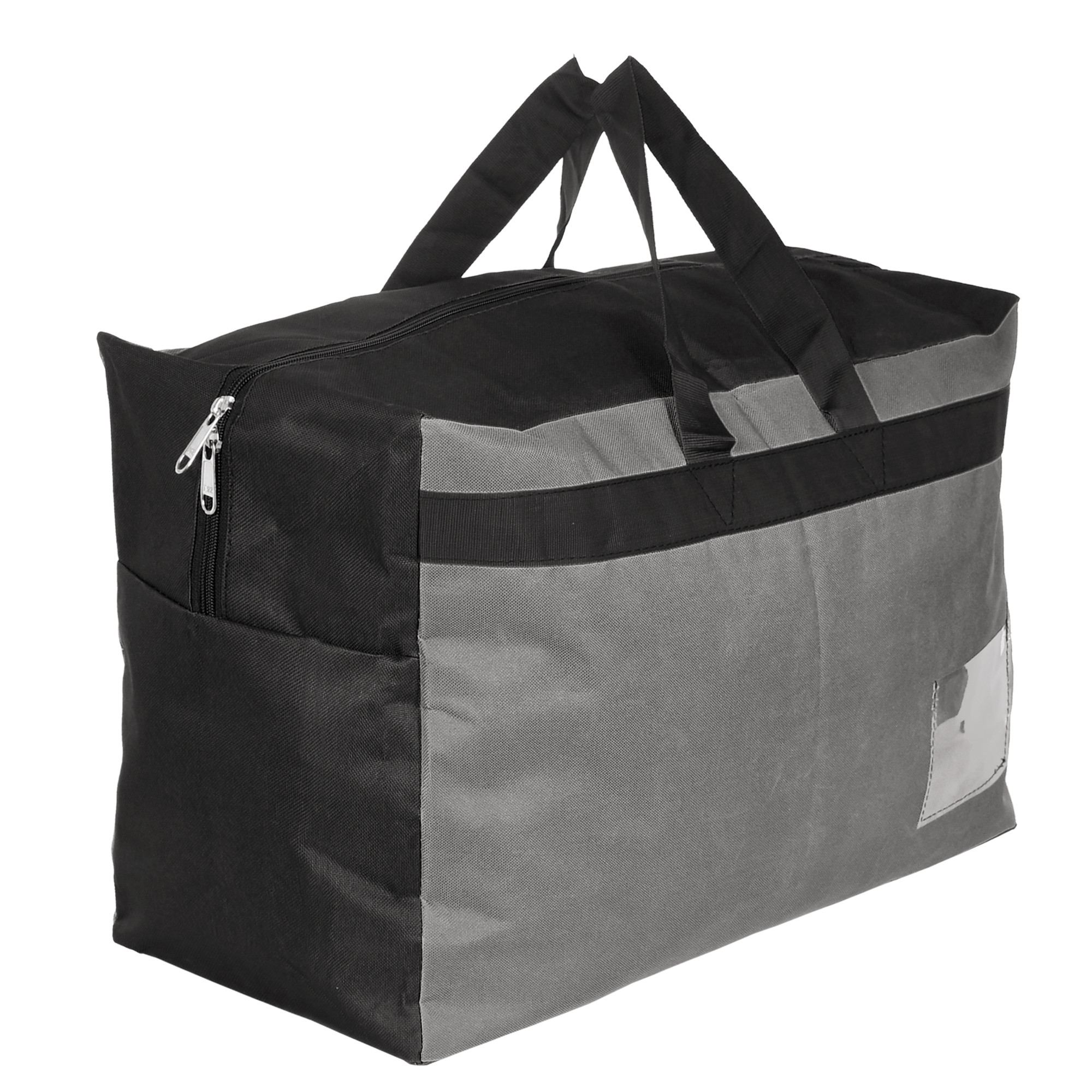 Kuber Industries Water Resistant Storage Bag, Folding Organizer Bag, Under Bed Storage, College Carrying Bag for Bedding Comforters, Blanket, Clothes With Front Small Tranasparent Pocket,Set of 2 (Black & Grey)