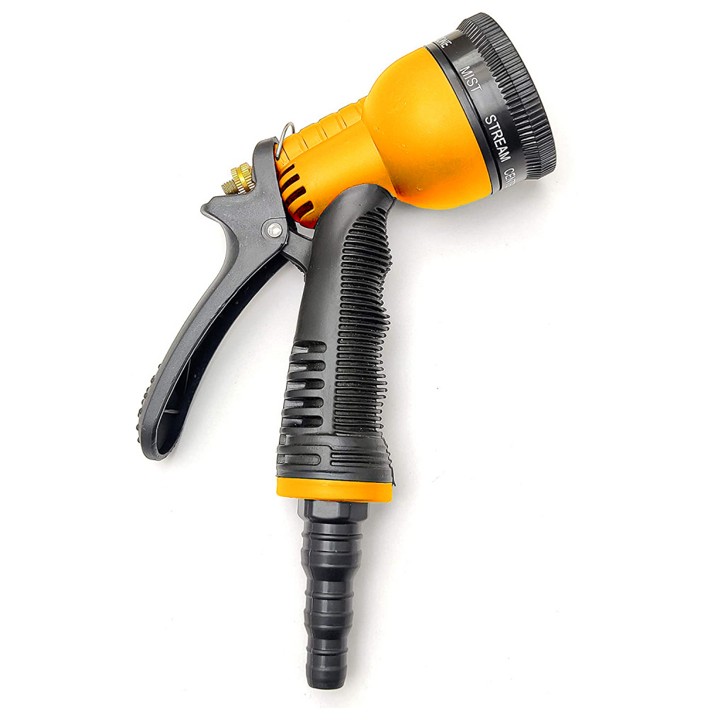 Kuber Industries Water Spray Gun|Plastic 8 Adjustable High Pressure Hose Nozzles Spray|Used for Car,Bike,Gardening Wash (Yellow)