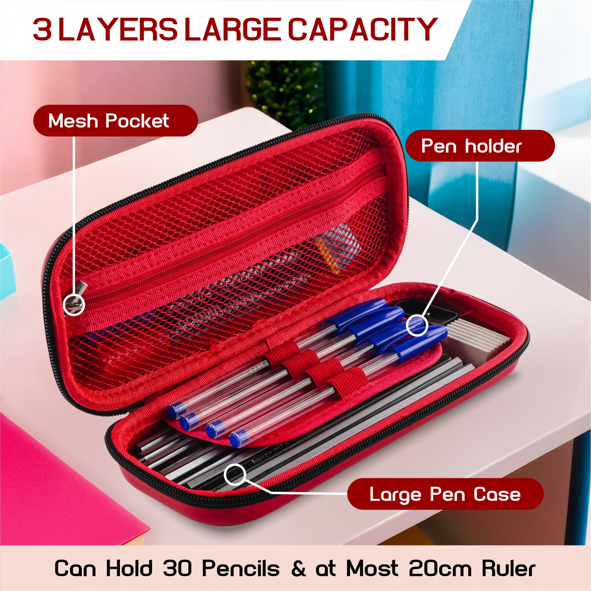 Kuber Industries Waterproof 3D Pencil Box For Kids  Adults  Compact  Easy-To-Carry Pen  Markers School Supply Organizer for Stationary  Disney Mickey Print - Red