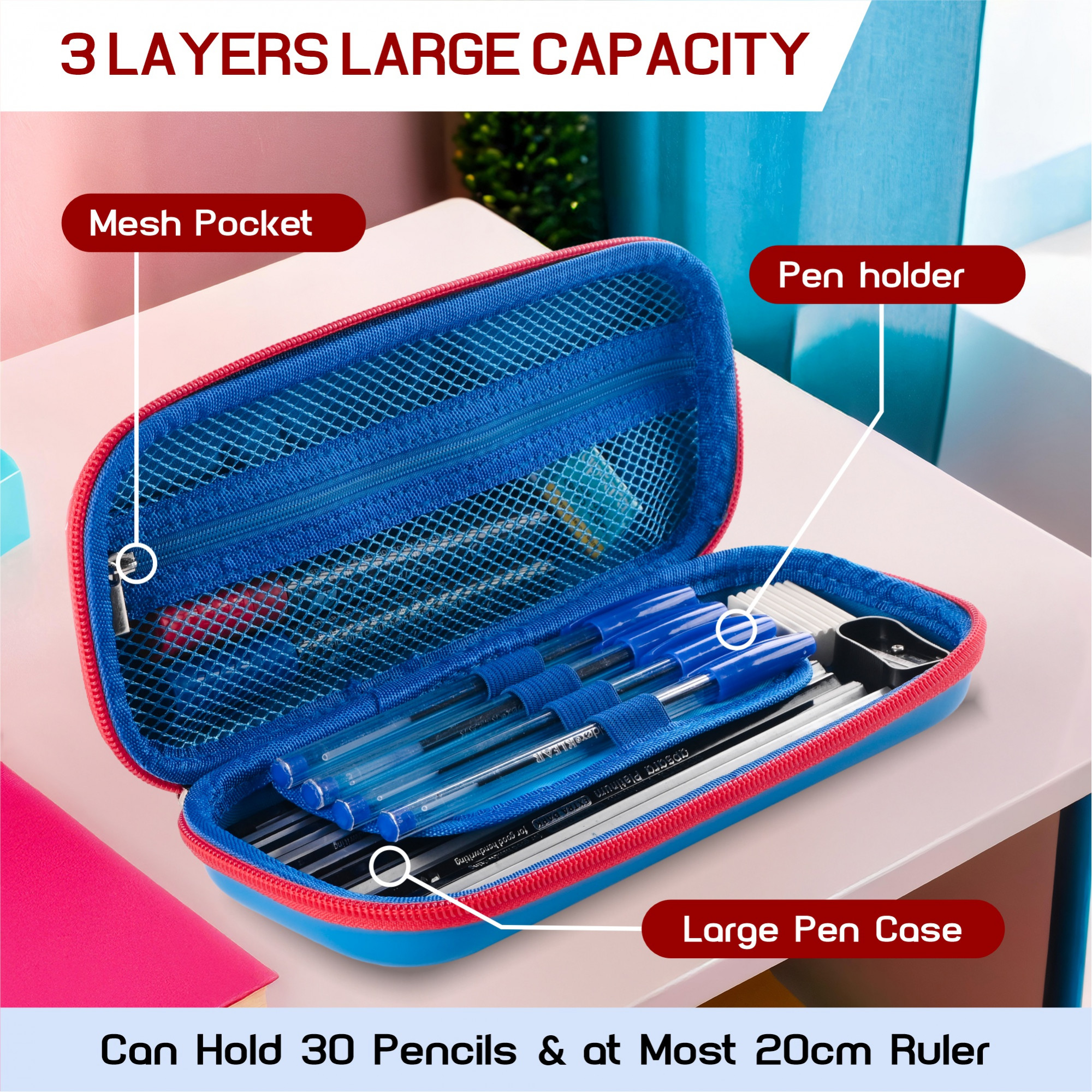 Kuber Industries Waterproof 3D Pencil Box For Kids  Adults  Compact  Easy-To-Carry Pens  Markers School Supply Organizer for Stationary  Marvel Captain America Print - Blue