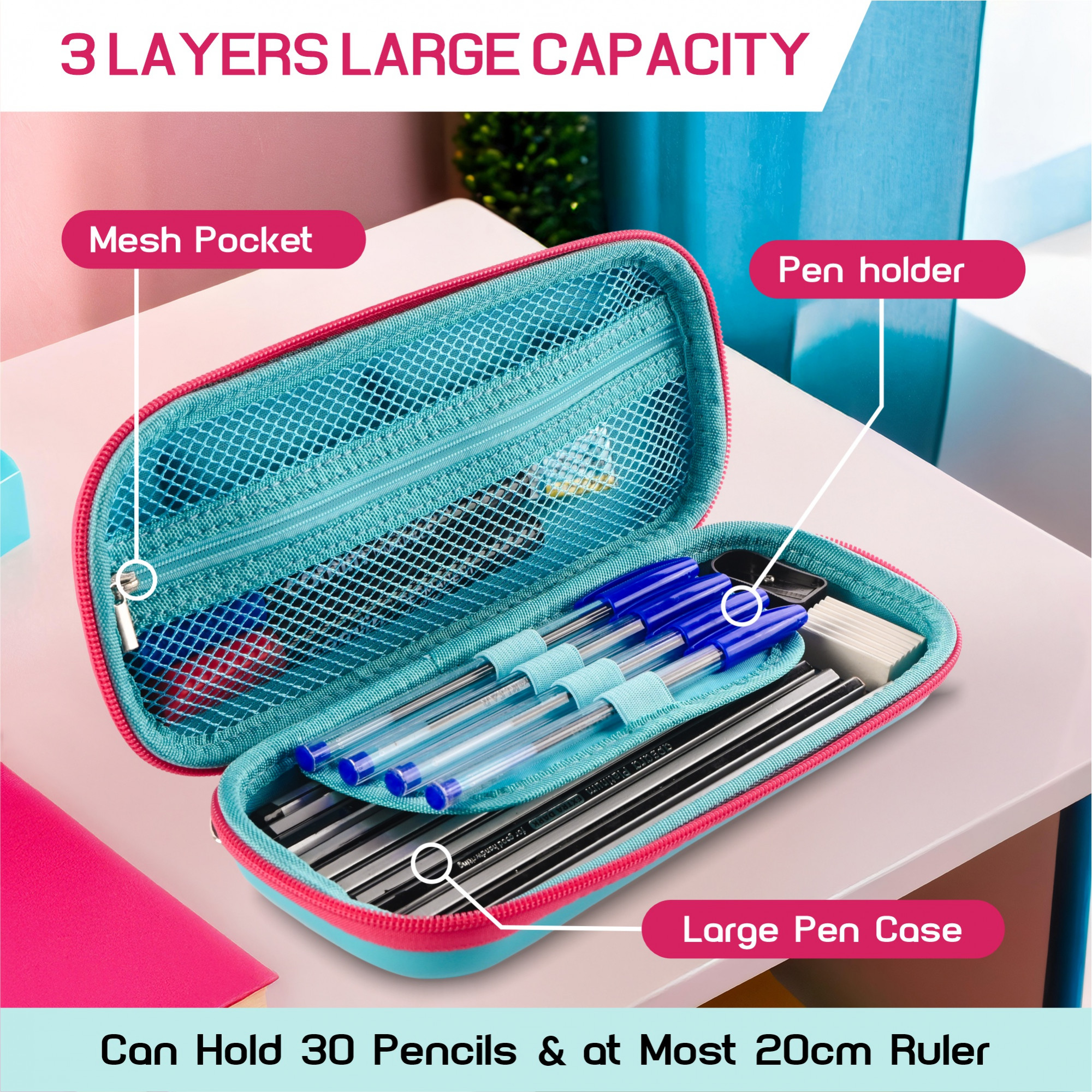 Kuber Industries Waterproof 3D Pencil Box For Kids  Adults  Compact  Easy-To-Carry Pens  Markers School Supply Organizer for Stationary  Disney Frozen Elsa Print - Pink