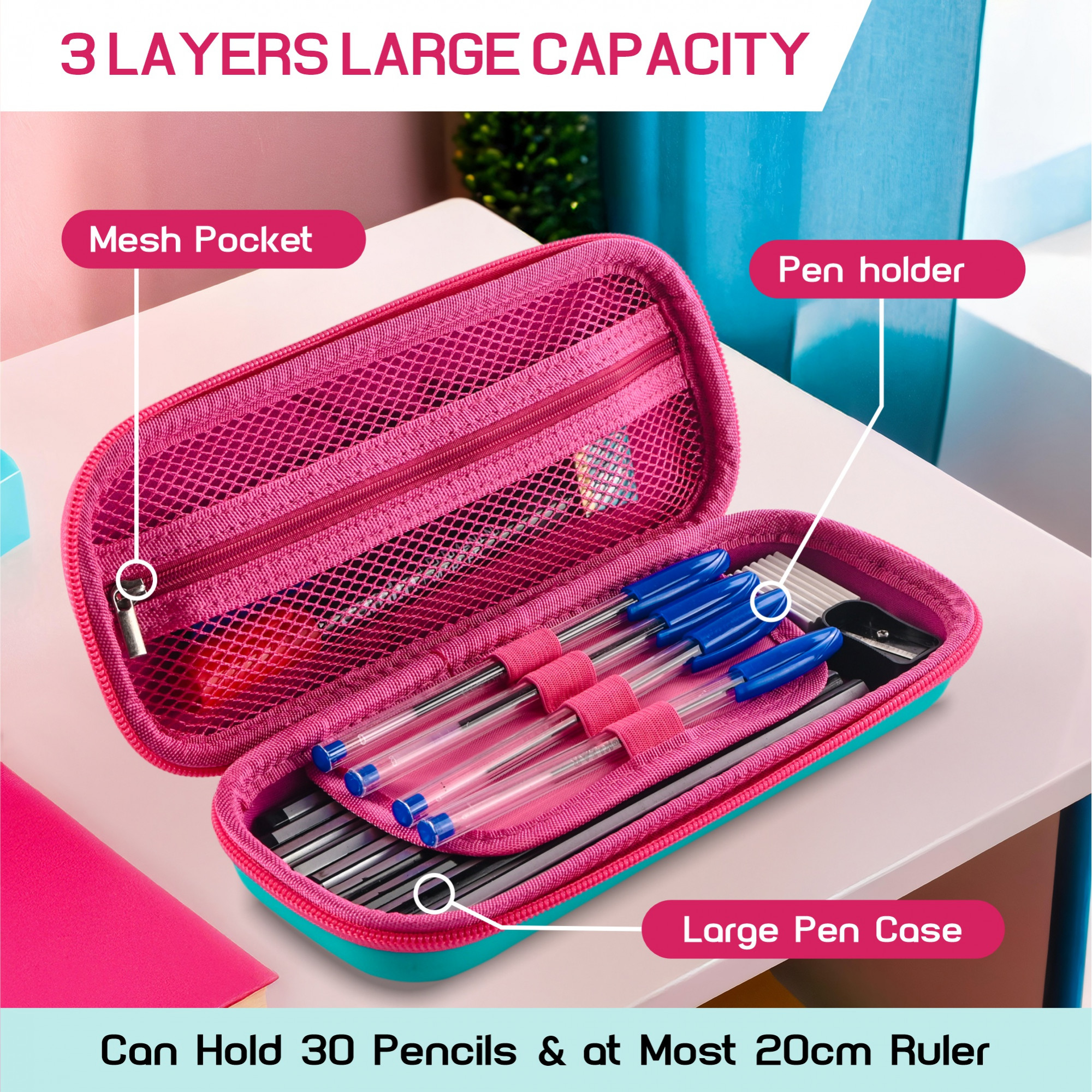 Kuber Industries Waterproof 3D Pencil Box For Kids  Adults  Compact  Easy-To-Carry Pens  Markers School Supply Organizer for Stationary  Unicorn Print - Teal Green