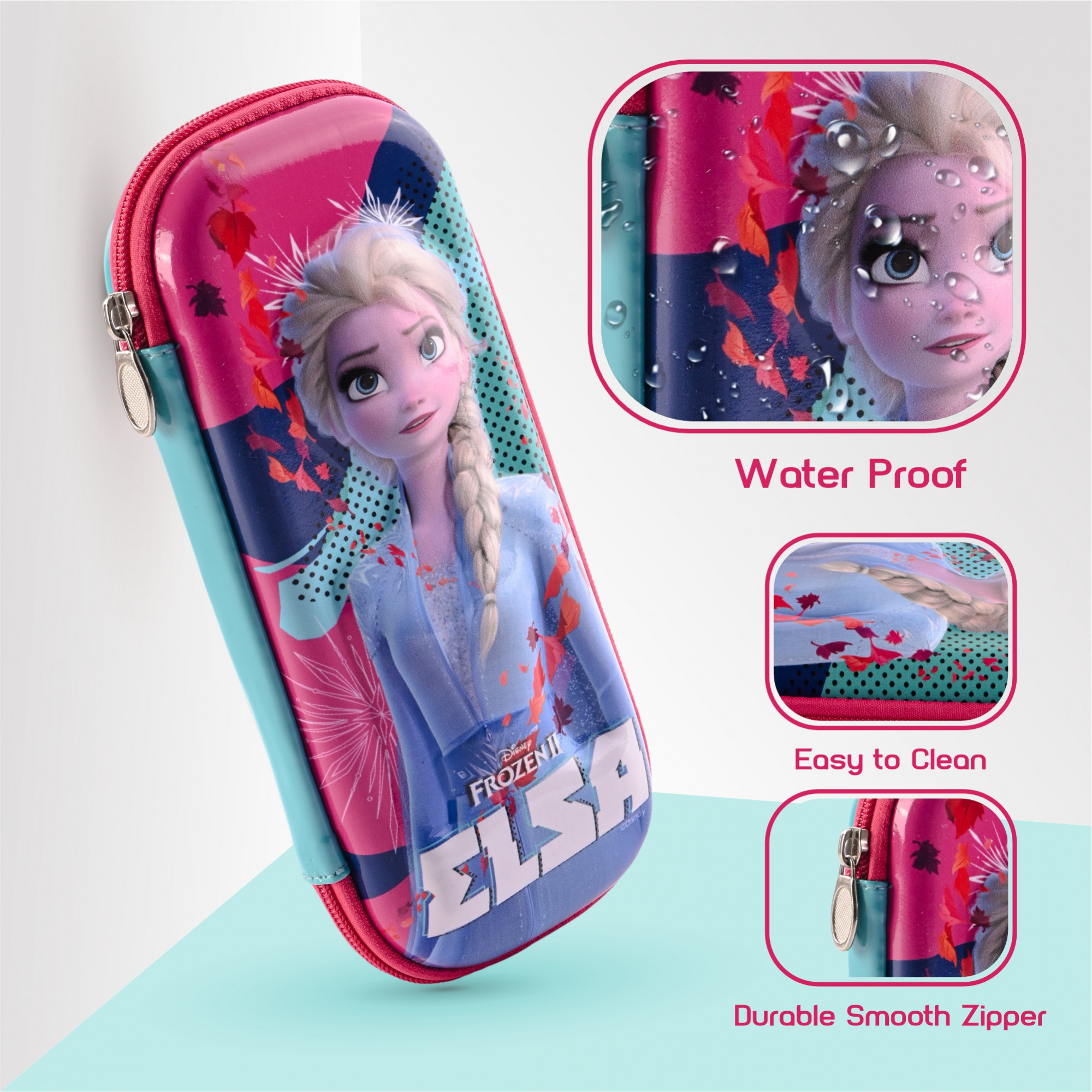 Kuber Industries Waterproof 3D Pencil Box For Kids  Adults  Compact  Easy-To-Carry Pens  Markers School Supply Organizer for Stationary  Disney Frozen Elsa Print - Pink