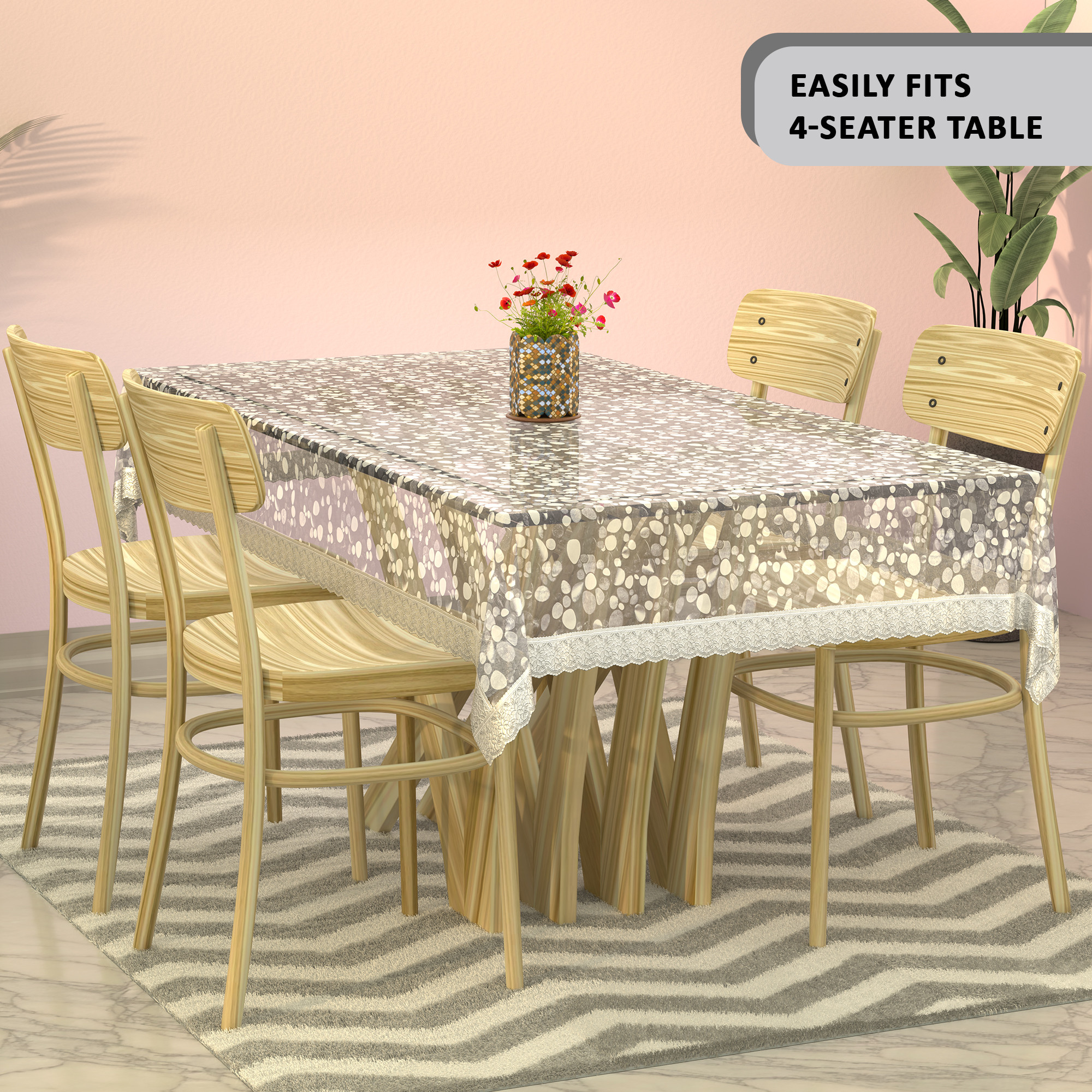 Kuber Industries Waterproof 45x70 Inches Table Cloth For 4 Seater Dining Table  PVC Study Table Cover Sheet  Protector  Stone  Silver Lace