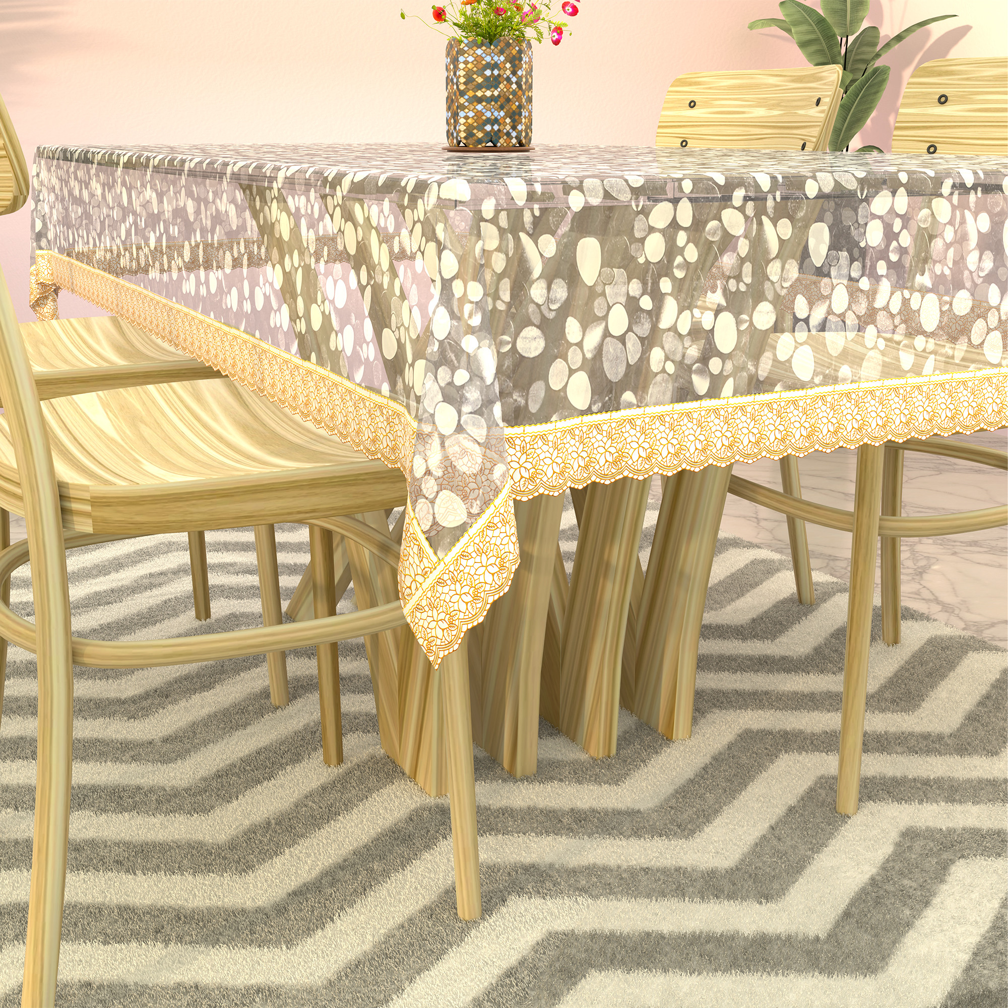 Kuber Industries Waterproof 45x70 Inches Table Cloth For 4 Seater Dining Table  PVC Study Table Cover Sheet  Protector  Stone  Golden Lace