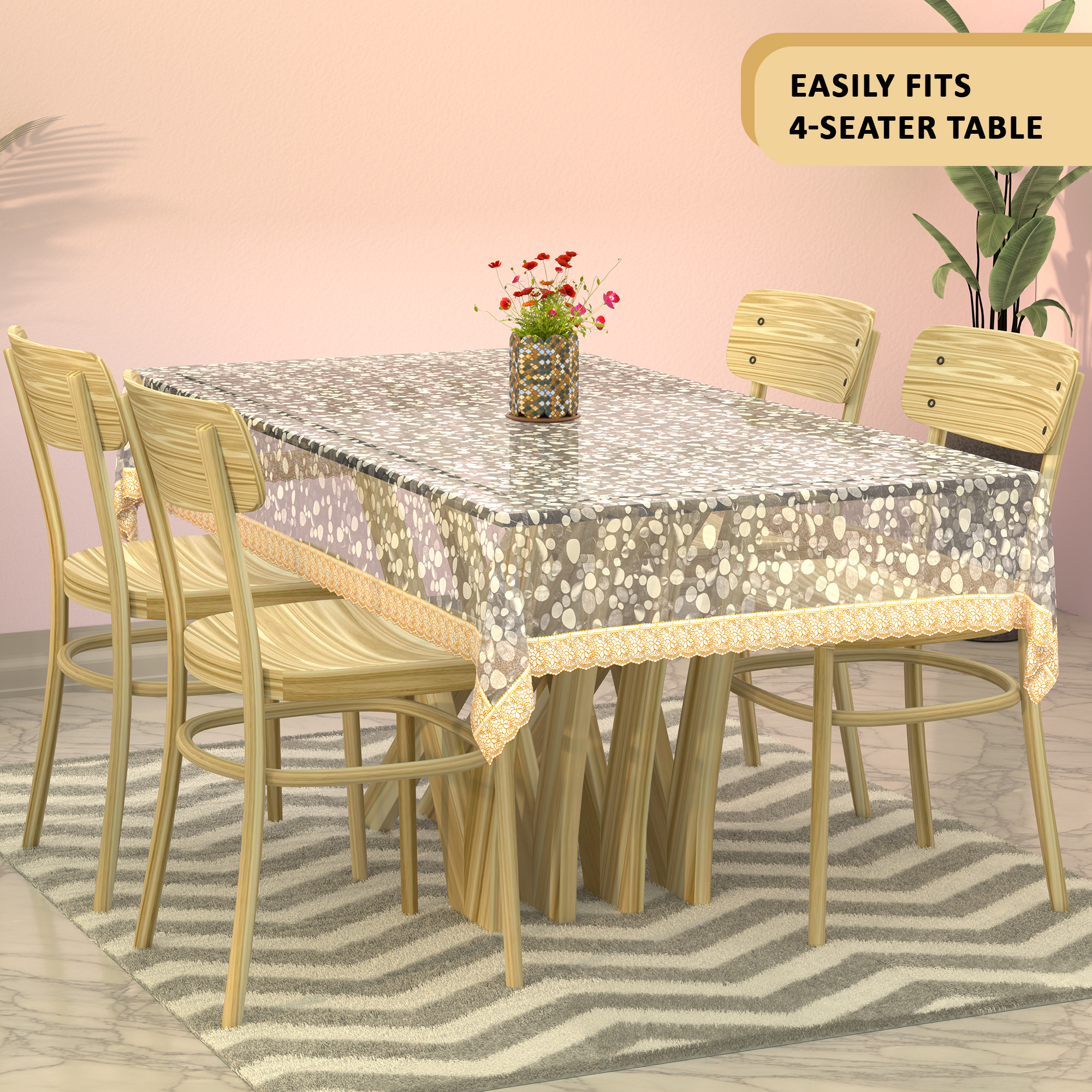 Kuber Industries Waterproof 45x70 Inches Table Cloth For 4 Seater Dining Table  PVC Study Table Cover Sheet  Protector  Stone  Golden Lace