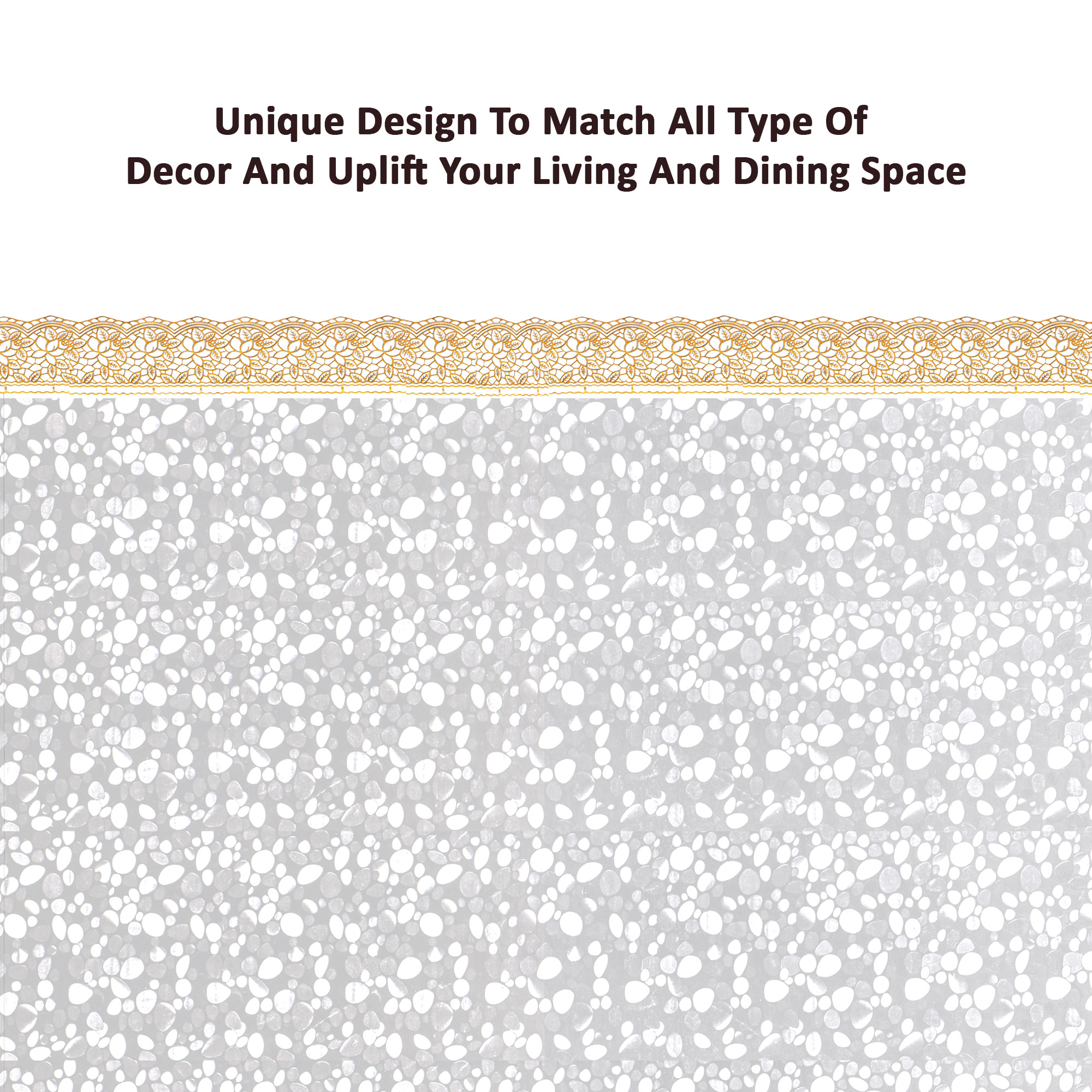 Kuber Industries Waterproof 45x70 Inches Table Cloth For 4 Seater Dining Table  PVC Study Table Cover Sheet  Protector  Stone  Golden Lace