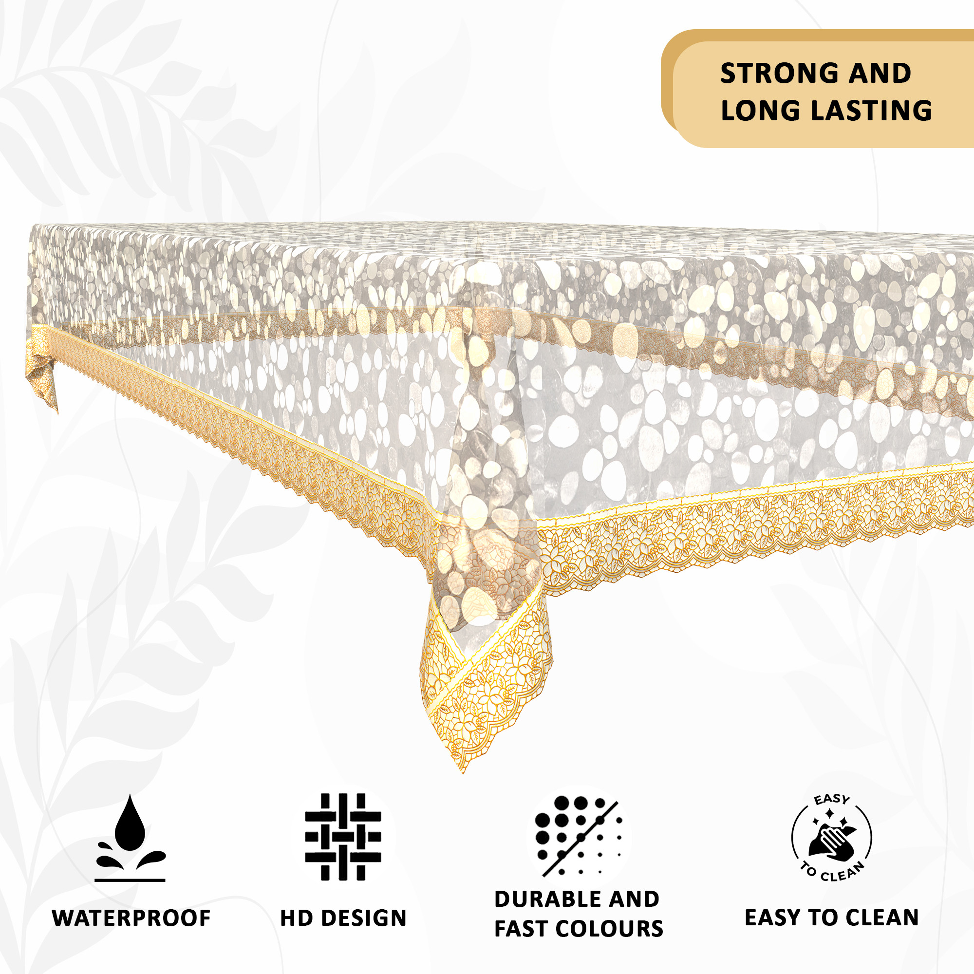 Kuber Industries Waterproof 45x70 Inches Table Cloth For 4 Seater Dining Table  PVC Study Table Cover Sheet  Protector  Stone  Golden Lace