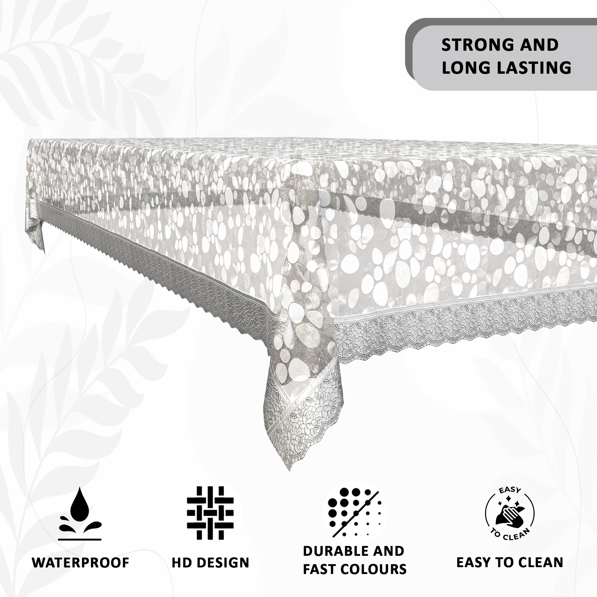 Kuber Industries Waterproof 45x70 Inches Table Cloth For 4 Seater Dining Table  PVC Study Table Cover Sheet  Protector  Stone  Silver Lace