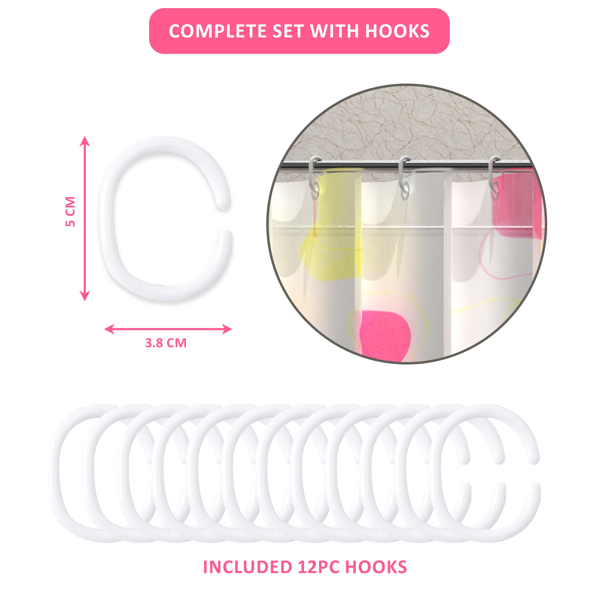 Kuber Industries Waterproof 71 x 71 Shower Curtains For Bathroom with 12 Rings  Washroom Partition Screen  Wall Divider Parda For Bathing Privacy  JY-1-6  Bubbles Print - Pink  White