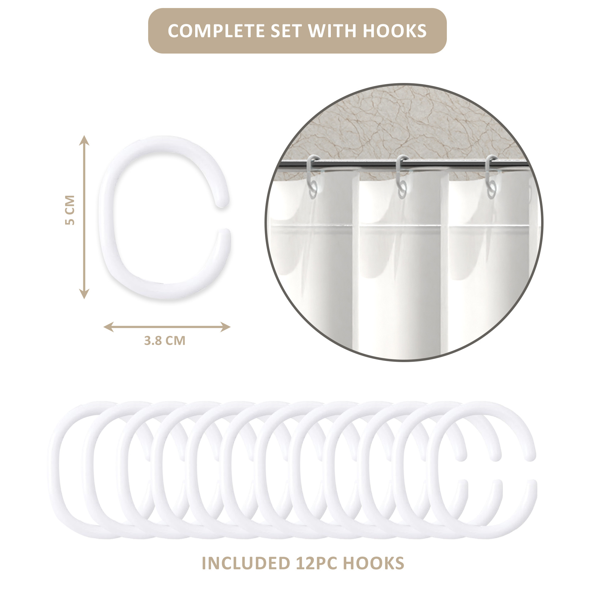 Kuber Industries Waterproof 71 x 71 Shower Curtains For Bathroom with 12 Rings  Washroom Partition Screen  Wall Divider Parda For Bathing Privacy  JY-7-1  Stone Print - White  Grey