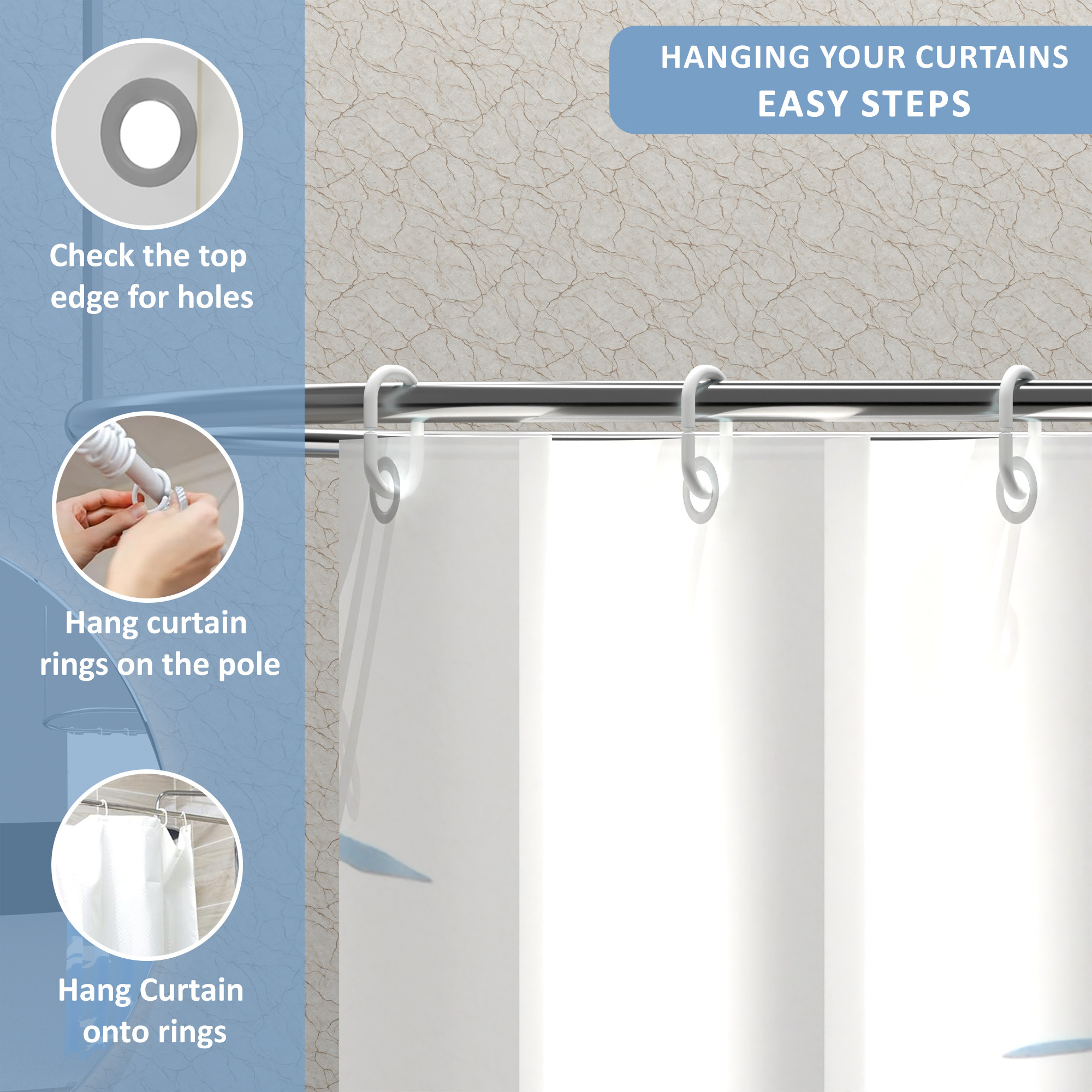 Kuber Industries Waterproof 71 x 71 Shower Curtains For Bathroom with 12 Rings  Washroom Partition Screen  Wall Divider Parda For Bathing Privacy  JY-7-2  Shark Print - Blue  White