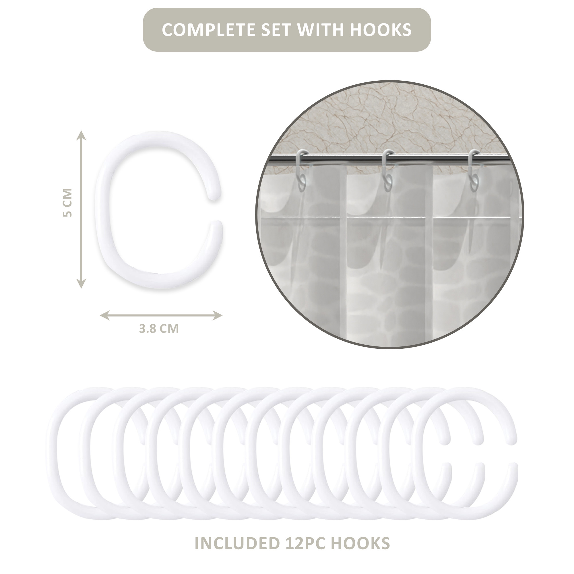 Kuber Industries Waterproof 71 x 71 Shower Curtains For Bathroom with 12 Rings  Washroom Partition Screen  Wall Divider Parda For Bathing Privacy  JY-3-2  Circle Print - White