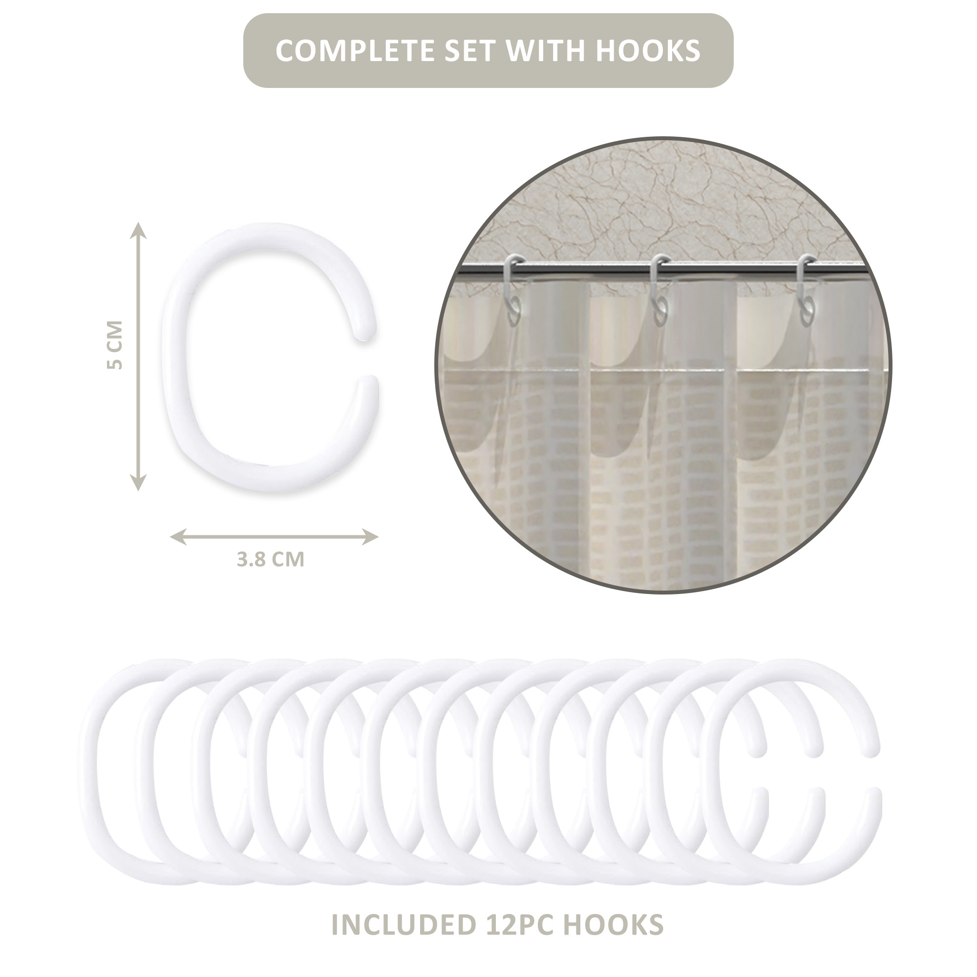 Kuber Industries Waterproof 71 x 71 Shower Curtains For Bathroom with 12 Rings  Washroom Partition Screen  Wall Divider Parda For Bathing Privacy  JY-3-3  Small Square Print - White