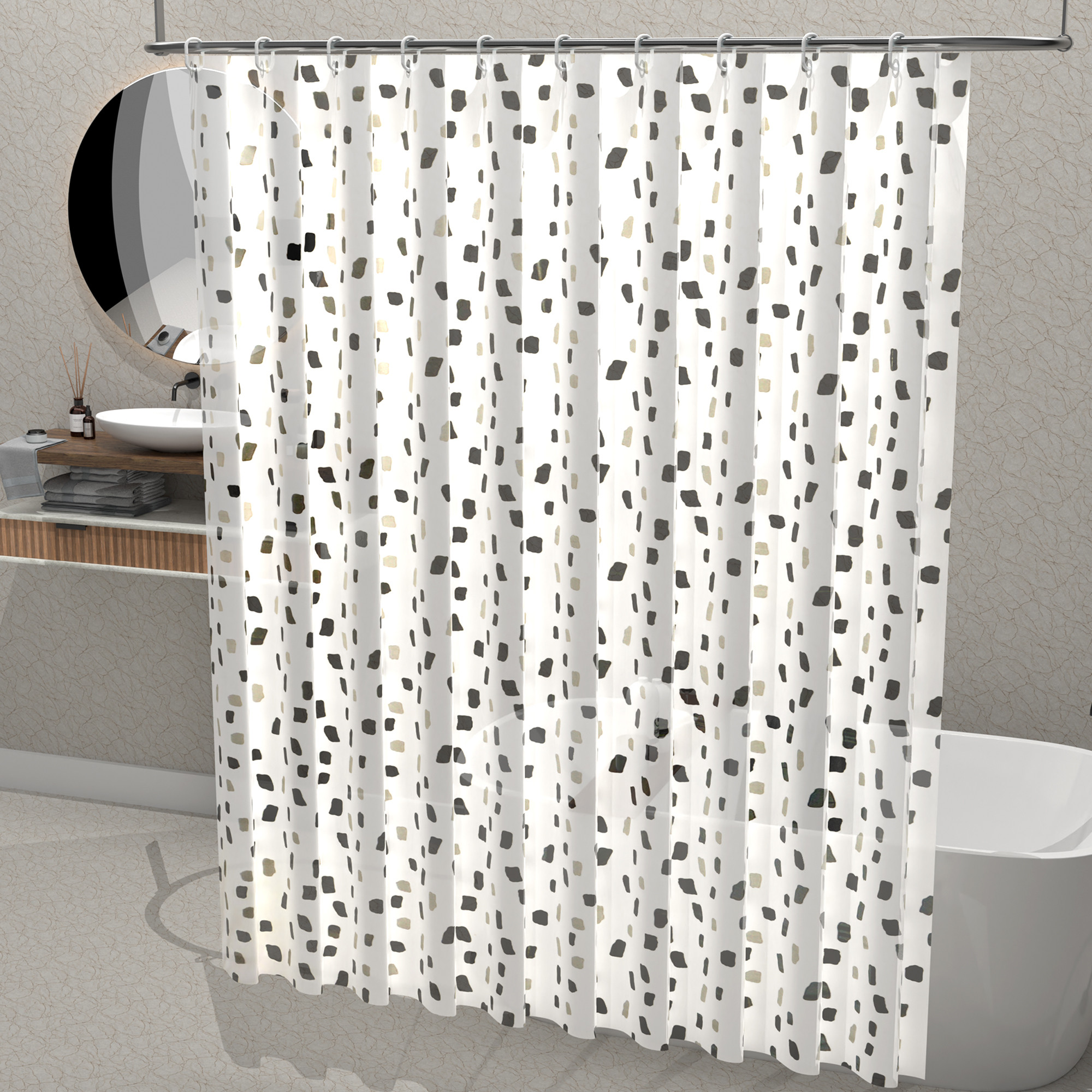 Kuber Industries Waterproof 71 x 71 Shower Curtains For Bathroom with 12 Rings  Washroom Partition Screen  Wall Divider Parda For Bathing Privacy  JY-3-5  Green Leaf Print - White