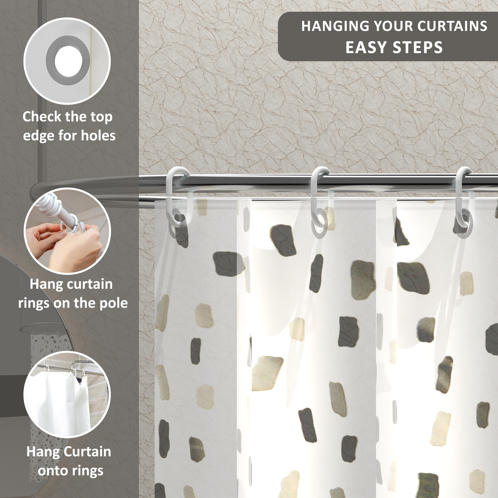 Kuber Industries Waterproof 71 x 71 Shower Curtains For Bathroom with 12 Rings  Washroom Partition Screen  Wall Divider Parda For Bathing Privacy  JY-3-5  Green Leaf Print - White