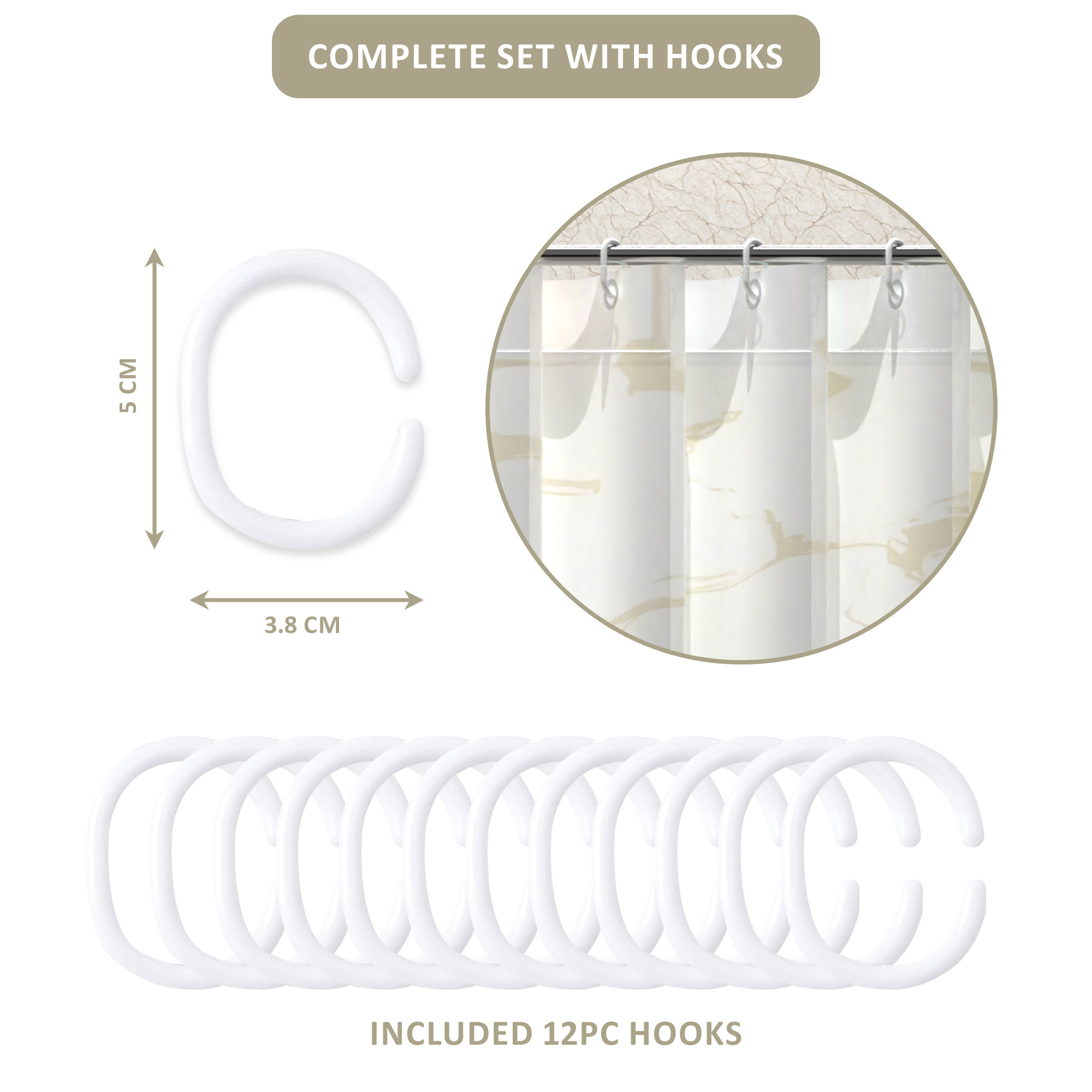 Kuber Industries Waterproof 71 x 71 Shower Curtains For Bathroom with 12 Rings  Washroom Partition Screen  Wall Divider Parda For Bathing Privacy  JY-5-1  Marble Print - White