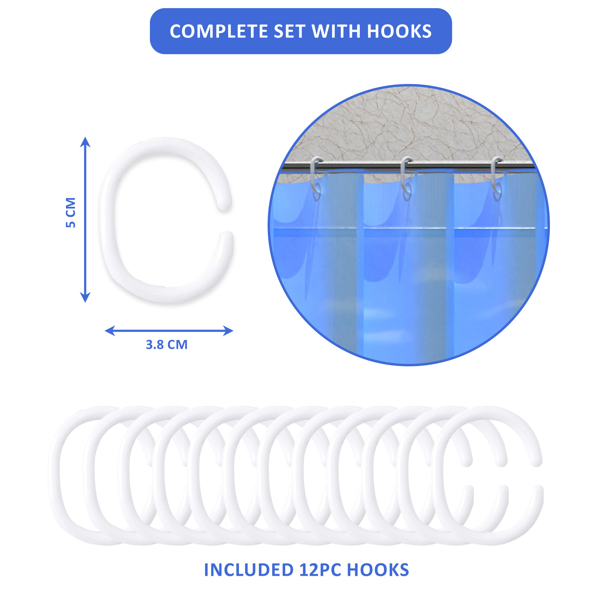 Kuber Industries Waterproof 71 x 71 Shower Curtains For Bathroom with 12 Rings  Washroom Partition Screen  Wall Divider Parda For Bathing Privacy  JY-5-2  Beach Print - Blue