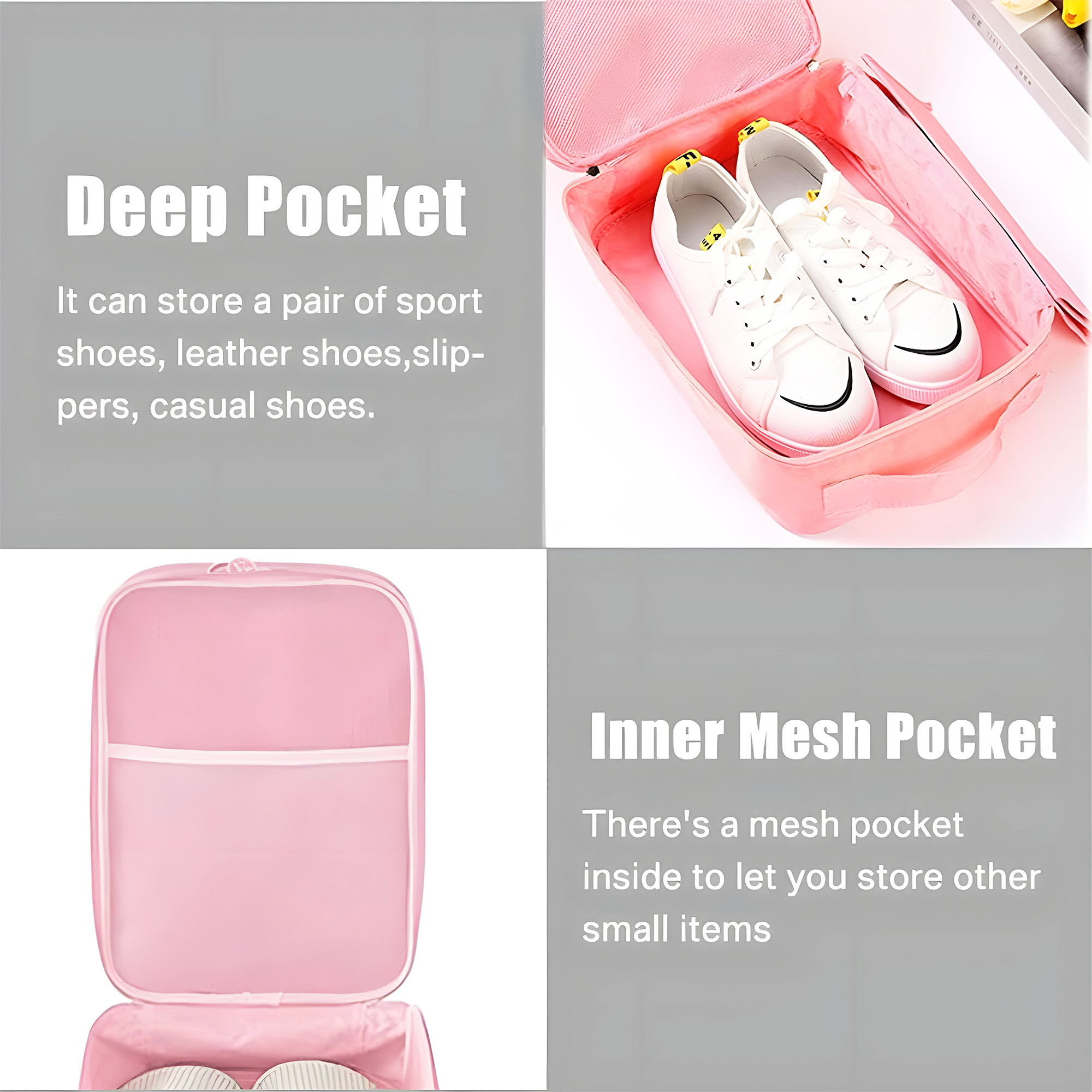 Kuber Industries Waterproof  Anti-Wrinkle Shoe Bags for Travelling with 3 Layers  Durable Shoe Pouch for Travel  Shoe Organizer for Hassle-Free Travel Shoe Bags  YJ-29-PNK  Light Pink