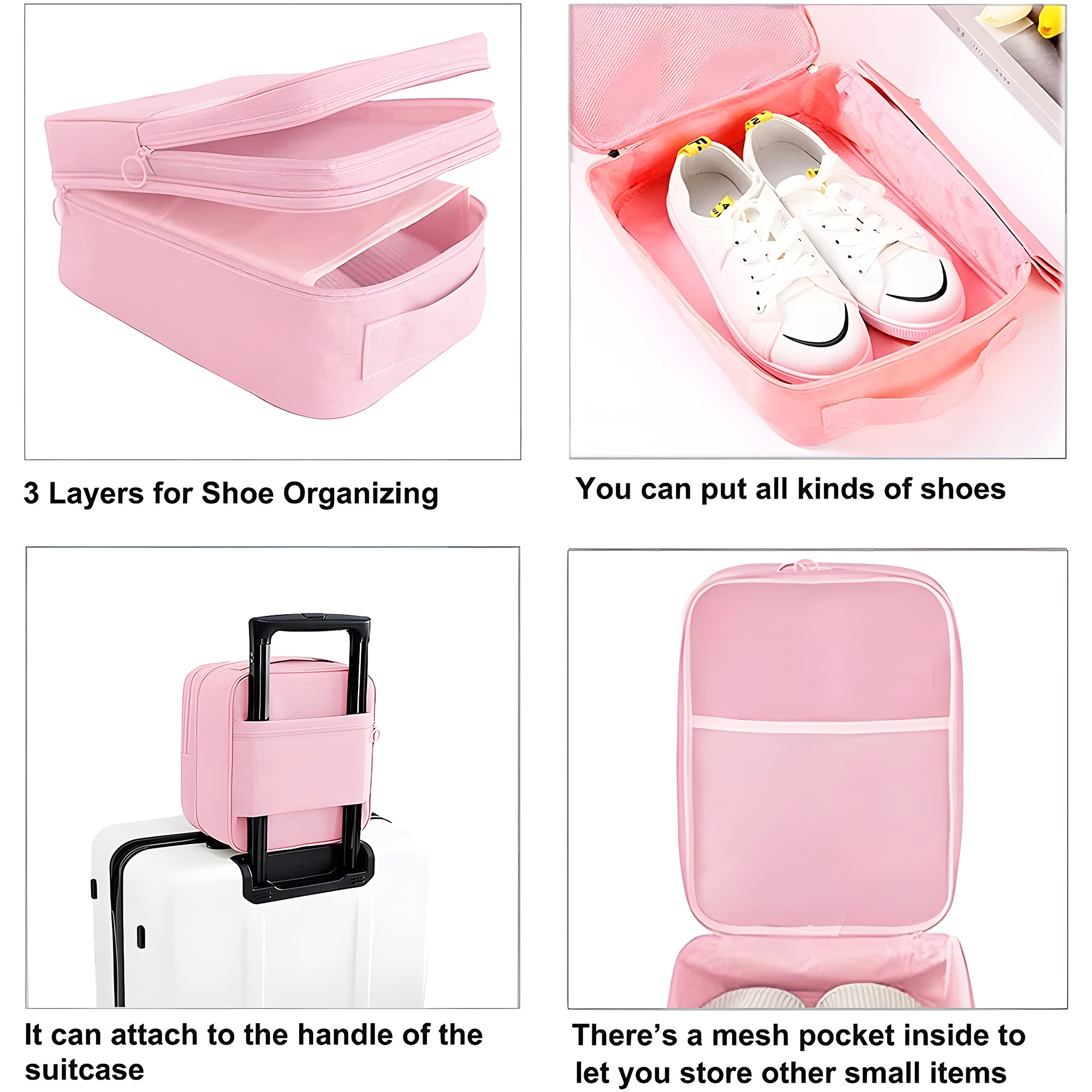 Kuber Industries Waterproof  Anti-Wrinkle Shoe Bags for Travelling with 3 Layers  Durable Shoe Pouch for Travel  Shoe Organizer for Hassle-Free Travel Shoe Bags  YJ-29-PNK  Light Pink