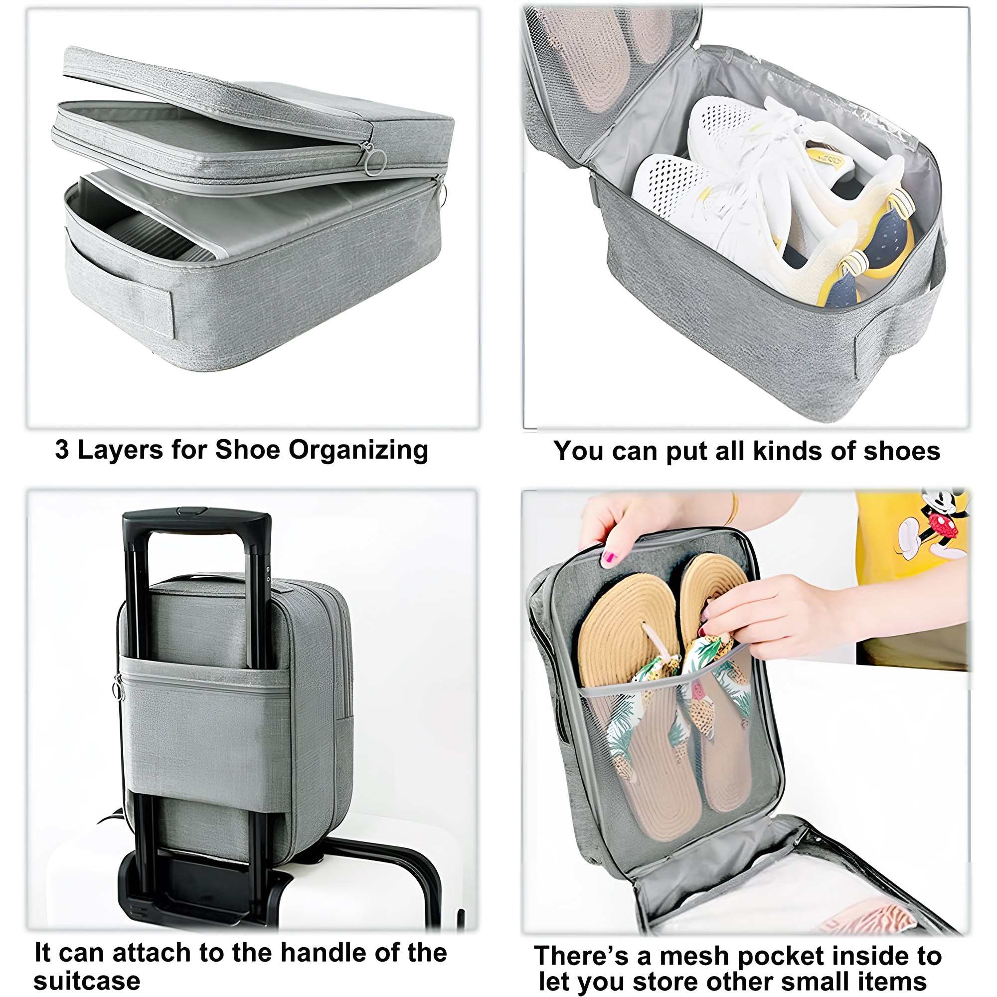 Kuber Industries Waterproof  Anti-Wrinkle Shoe Bags for Travelling with 3 Layers  Durable Shoe Pouch for Travel  Shoe Organizer for Hassle-Free Travel Shoe Bags  YJ-29-GRY  Grey